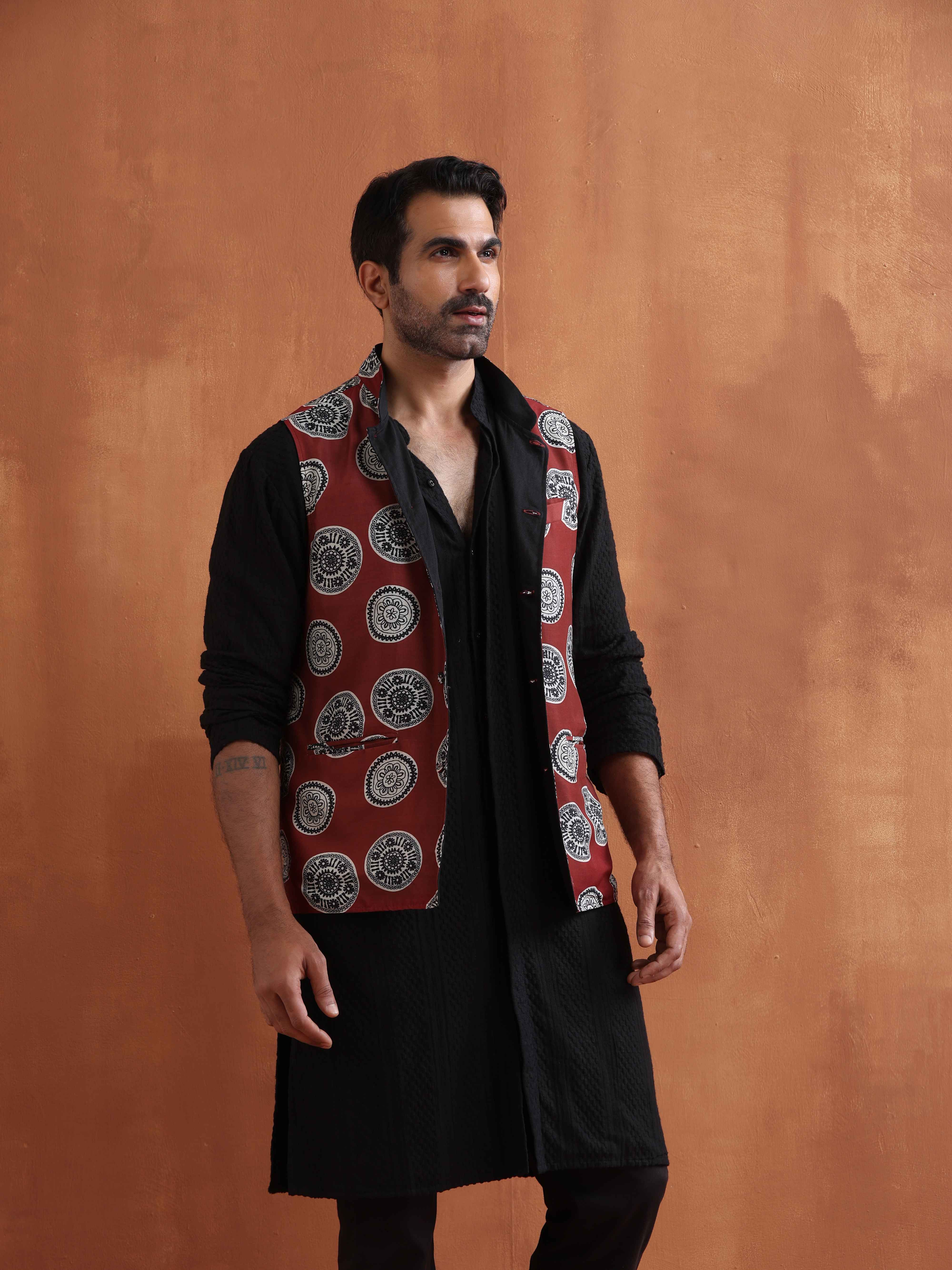 trueBrowns Men's Rust Printed Nehru Jacket - view 2