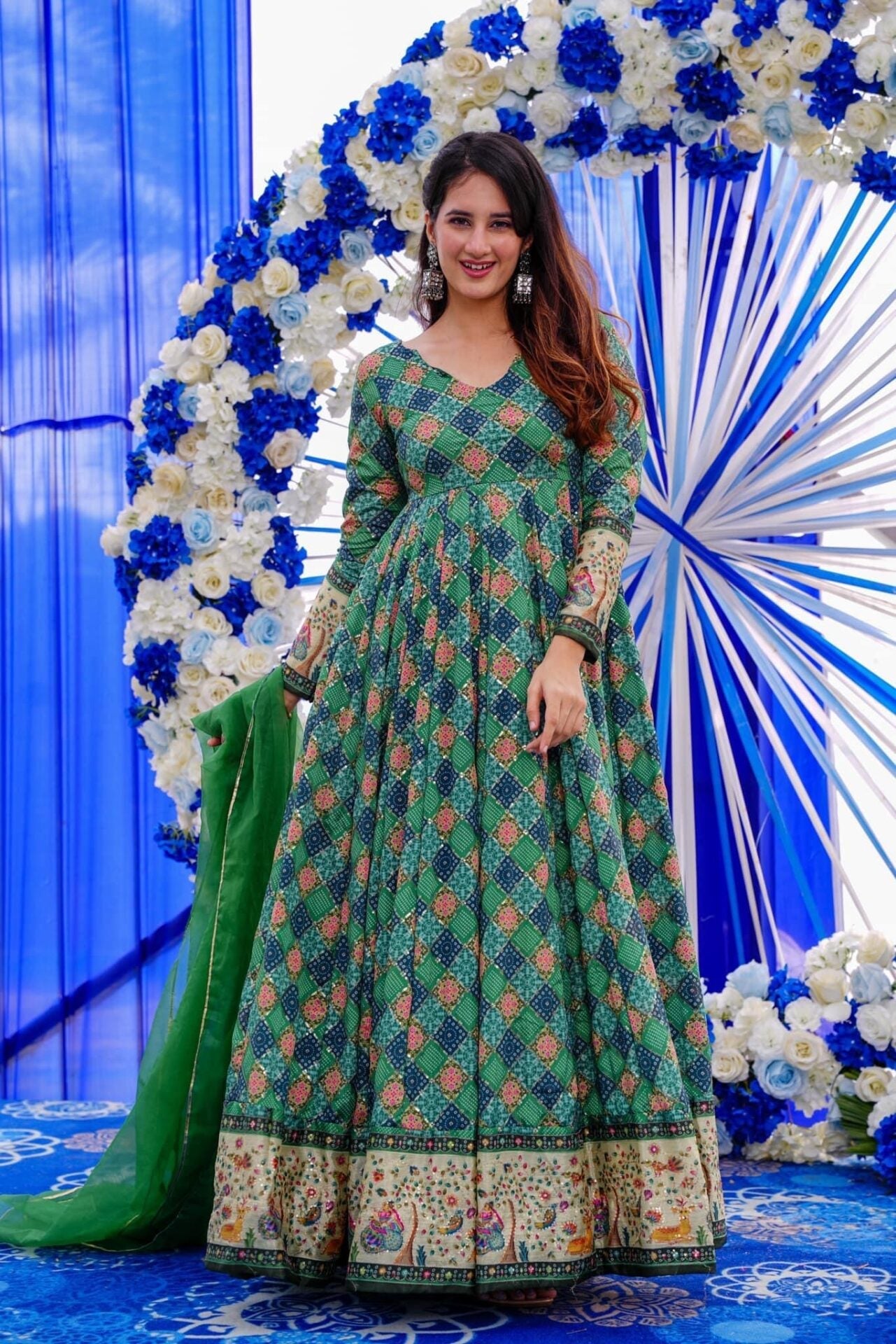 Idaho-o Clora green embroidered heavy maxi set