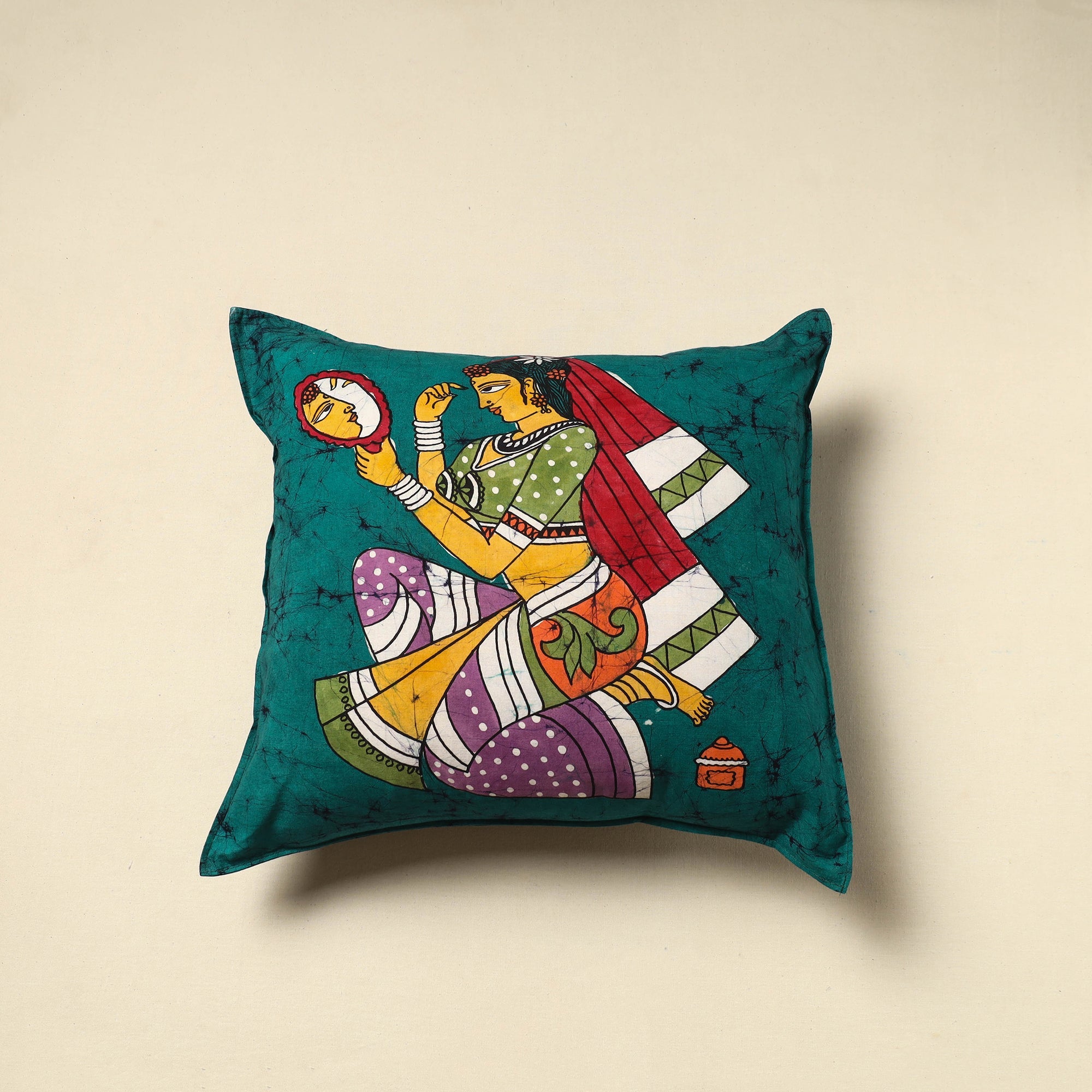 KACHCHH JI CHHAAP Green - Pure Cotton Hand Batik Cushion Cover (18 x 18 in) 03