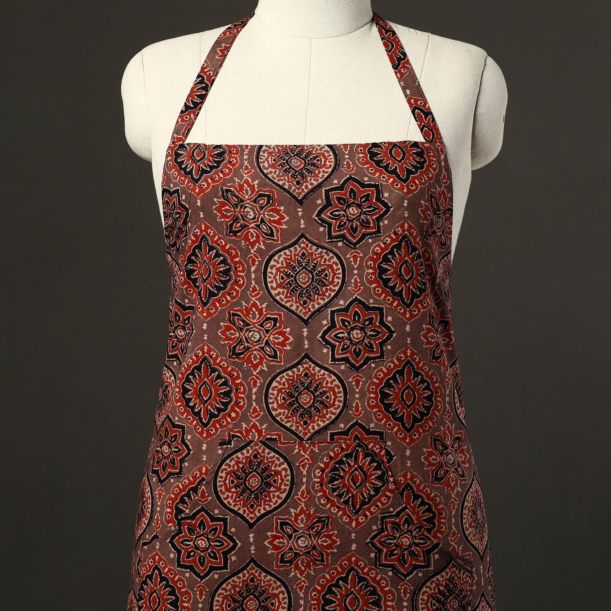 JALPARI Brown - Ajrakh Block Print Cotton Apron with Pocket 48 - view 2