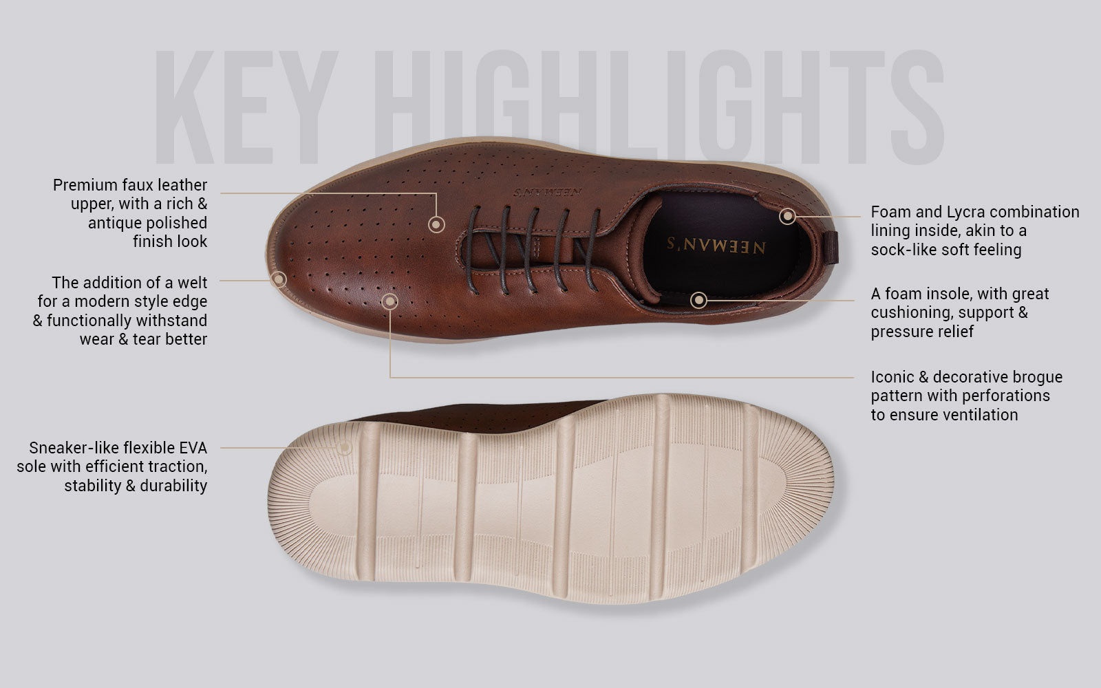 Neeman's Flexy Brogues : Brown - view 4