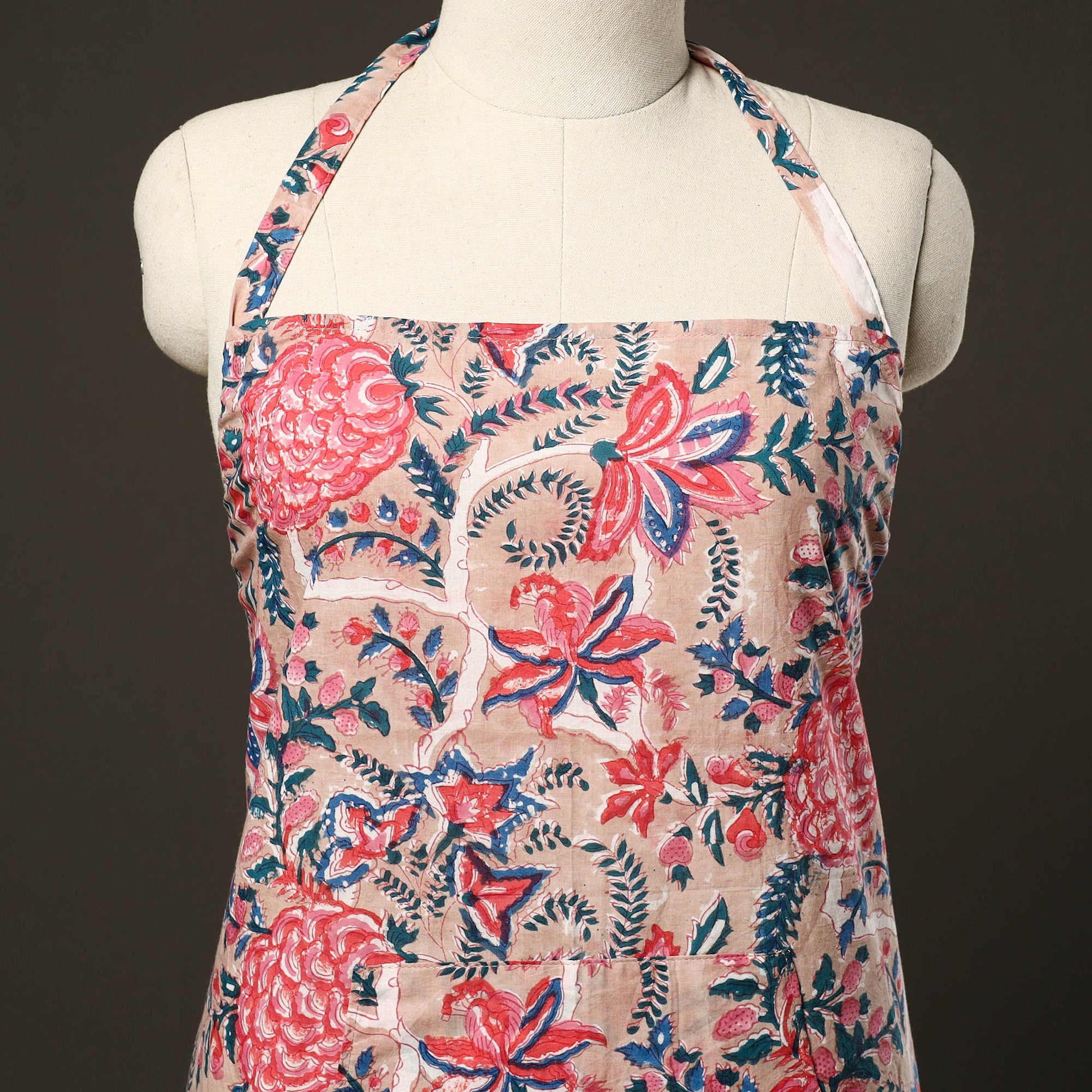 JALPARI Beige - Sanganeri Block Print Cotton Apron with Pocket 10 - view 2