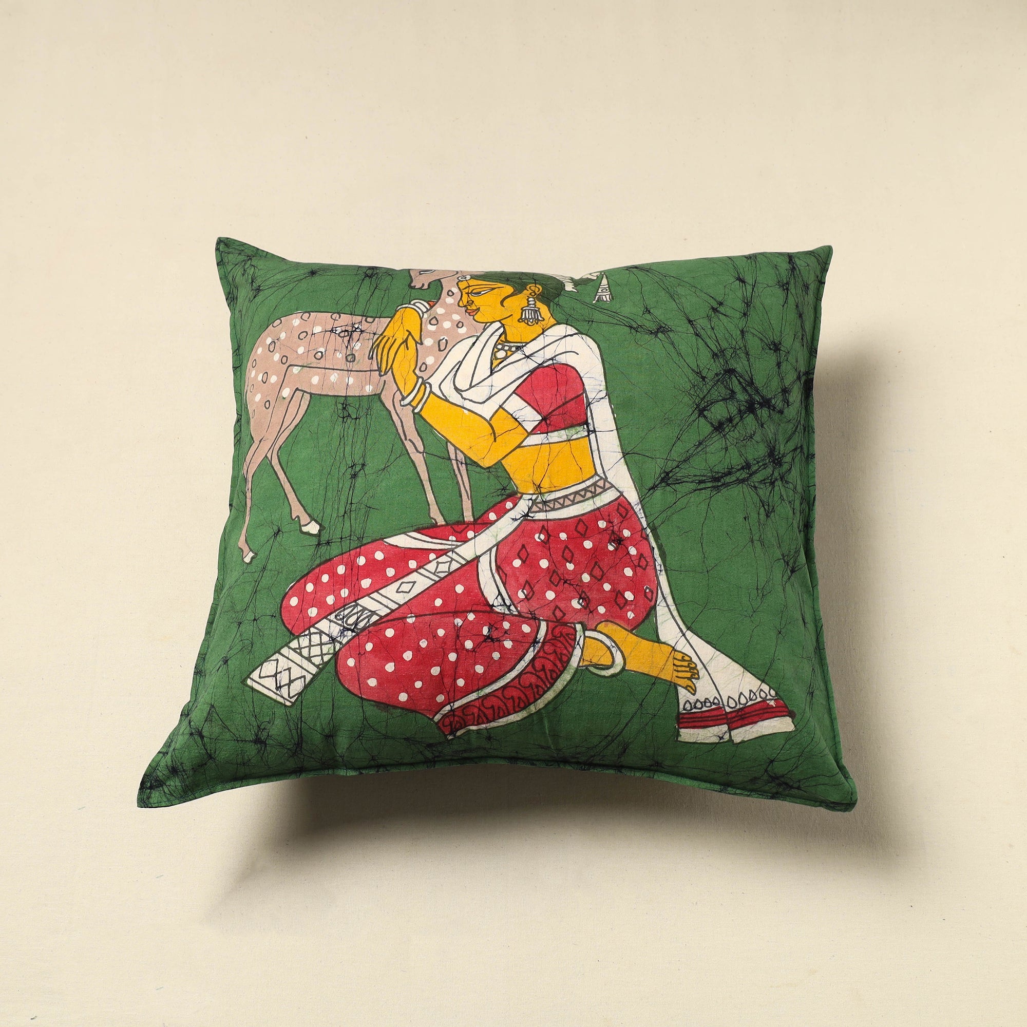 KACHCHH JI CHHAAP Pure Cotton Hand Batik Cushion Cover (18 x 18 in) 51