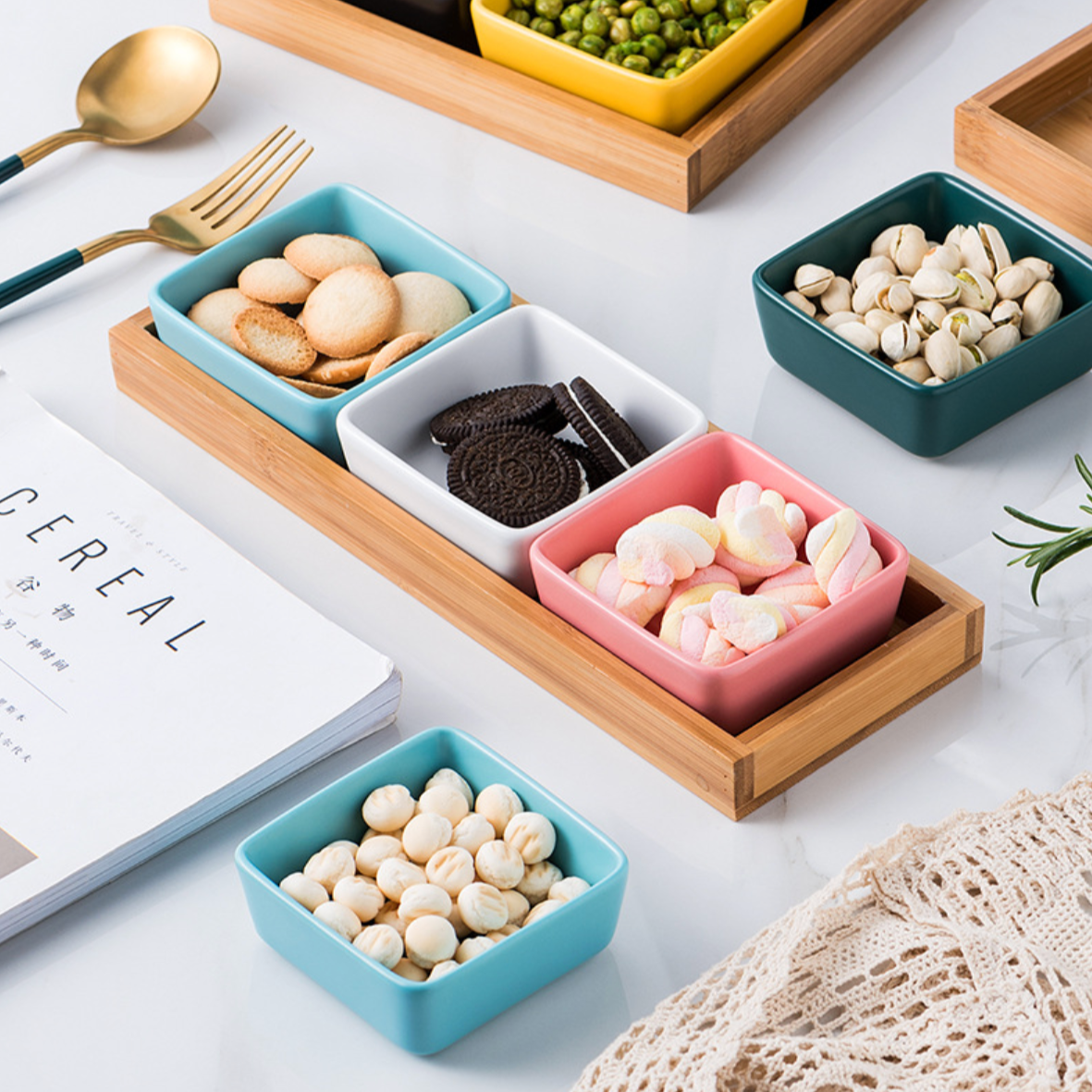 Nestasia Square Bowls and Wooden Trays - view 4
