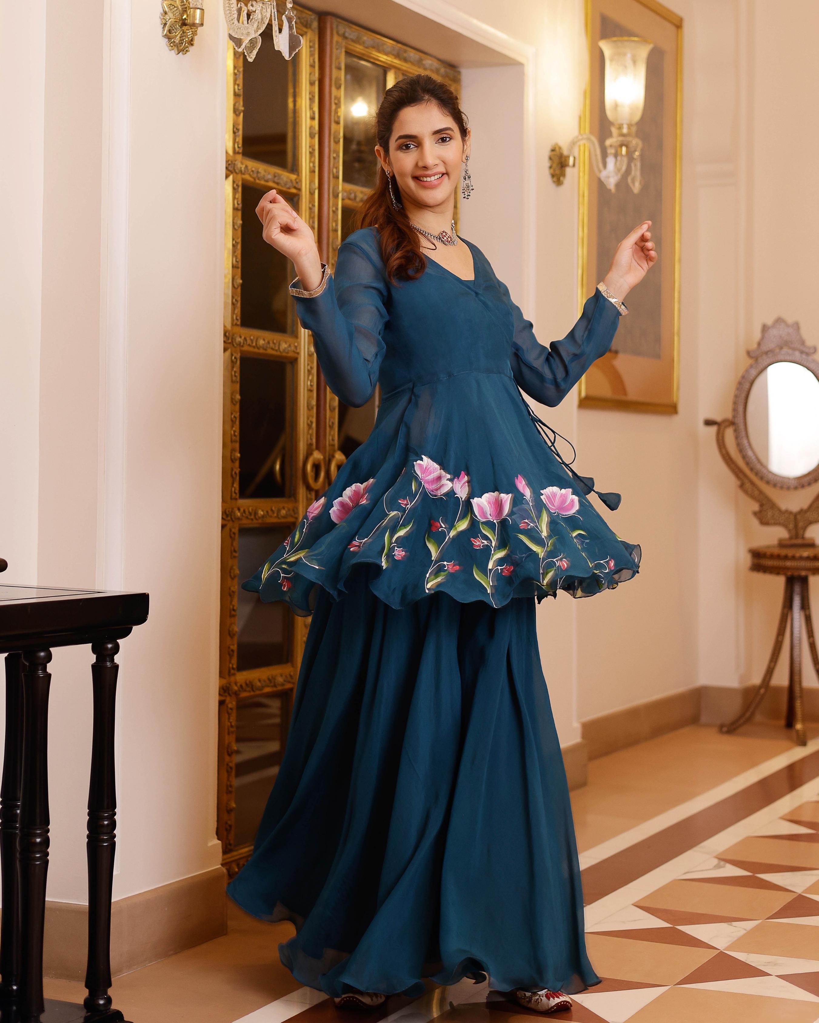 Aachho Kaasni Handpainted Organza Sharara Set