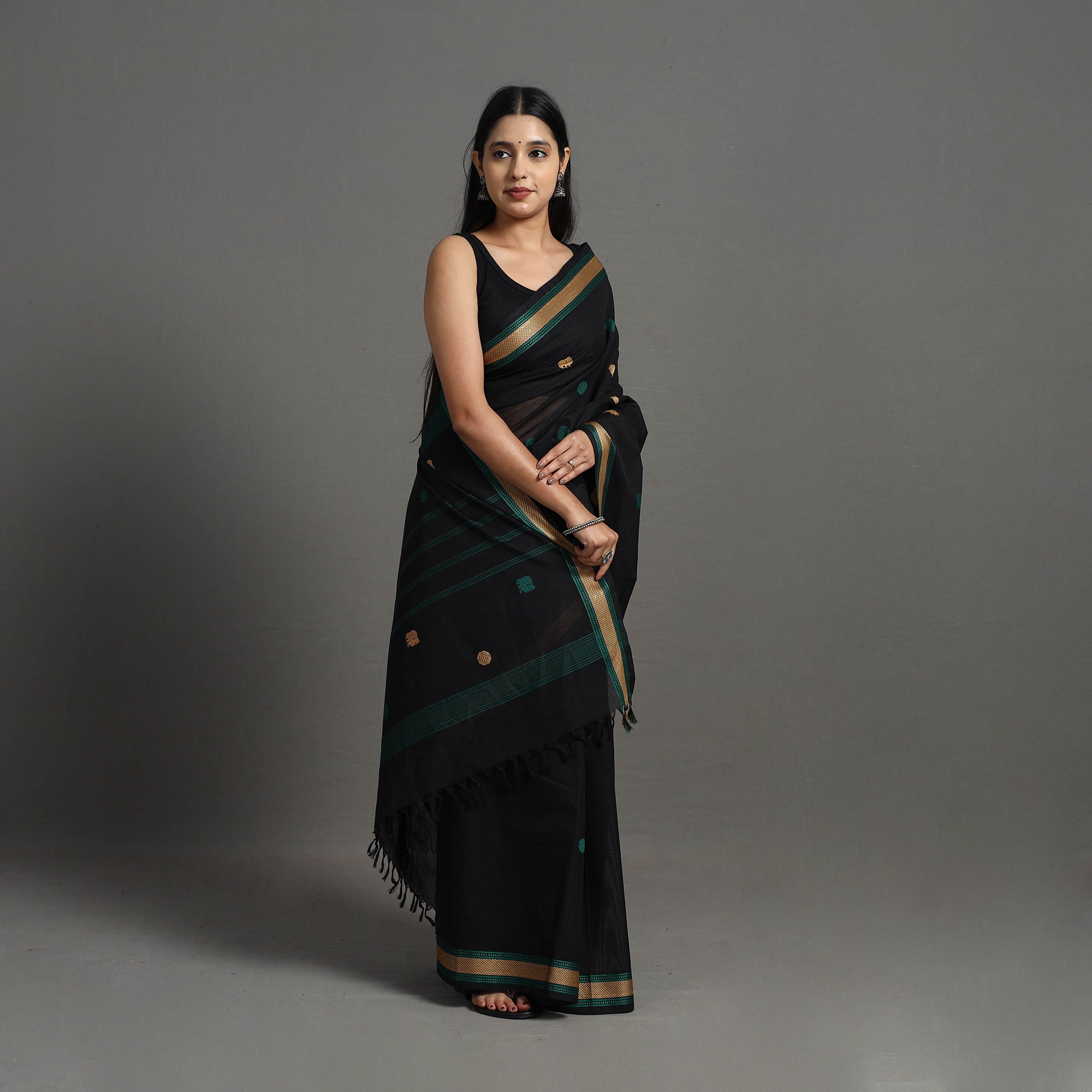 SOUTH KARGHA Black - Kanchipuram Cotton Saree with Buta 62 - view 2