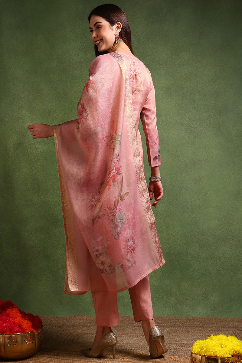 Ahika Pink Linen Blend Woven Design Straight Trouser Suit Set PKSKD2697 - view 5