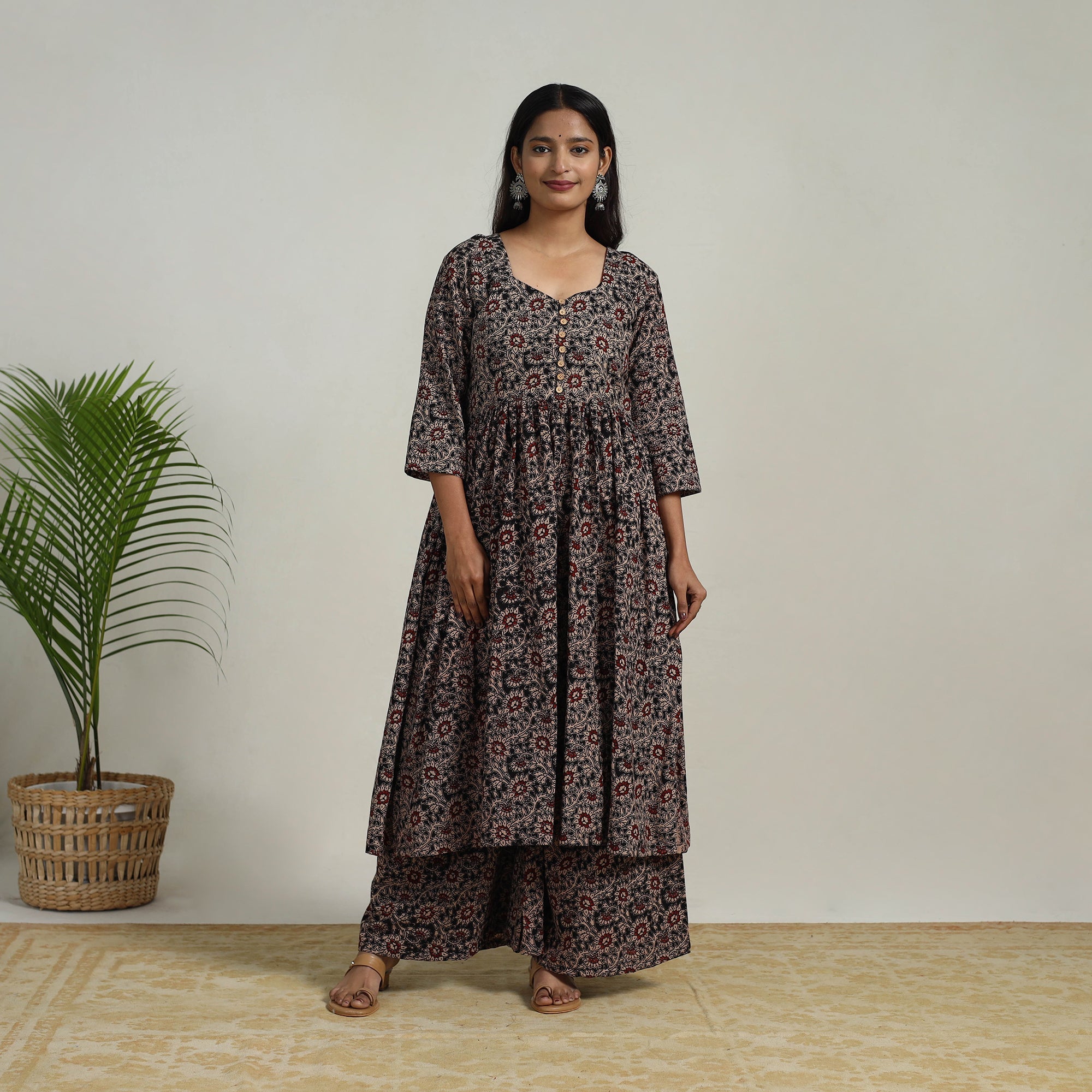 ITOKRI CASUALS Black - Flared Cotton Block Print Kalamkari Kurta Set 03