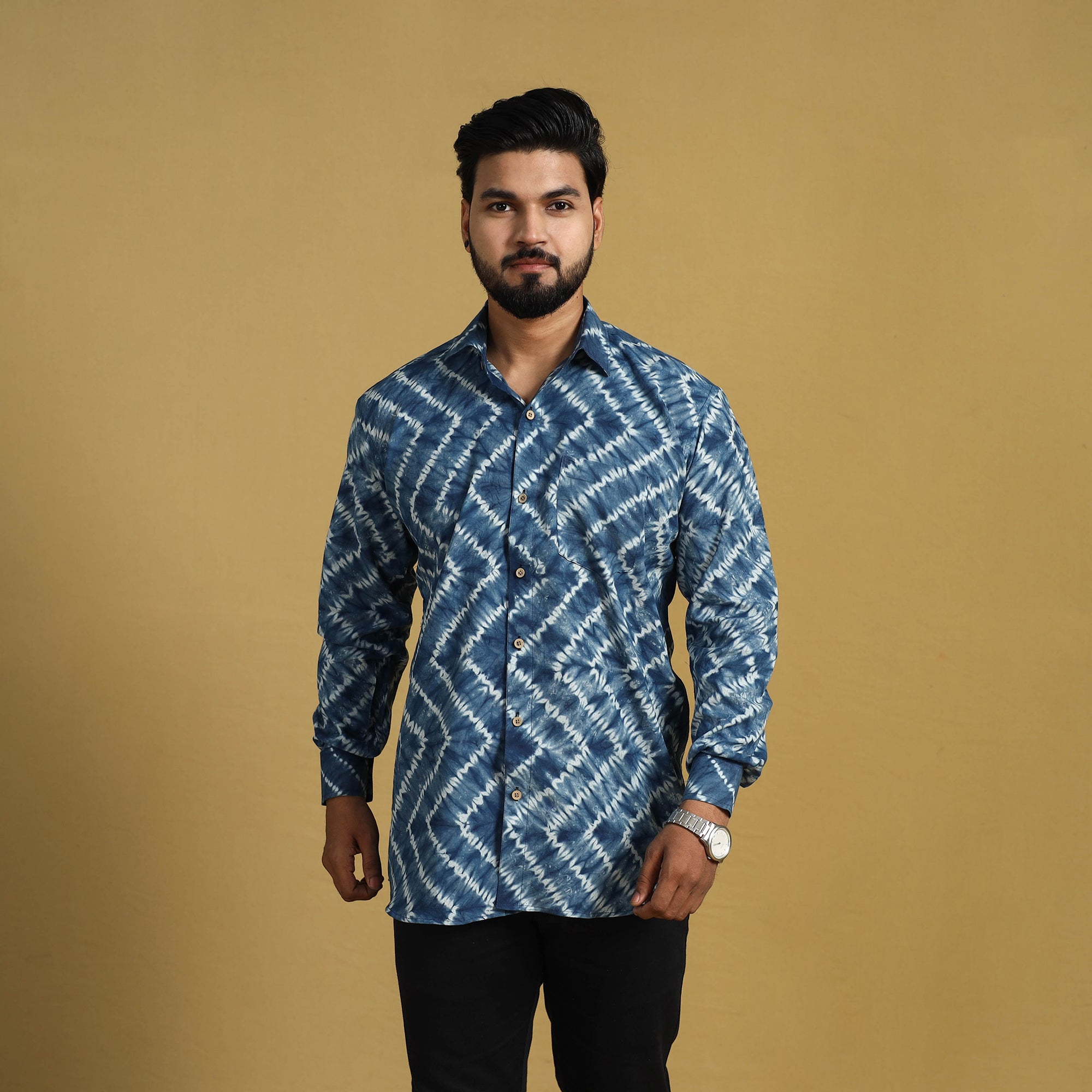ITOKRI CASUALS Blue - Full Sleeve Tie & Dye Cotton Men Shibori Shirt 01