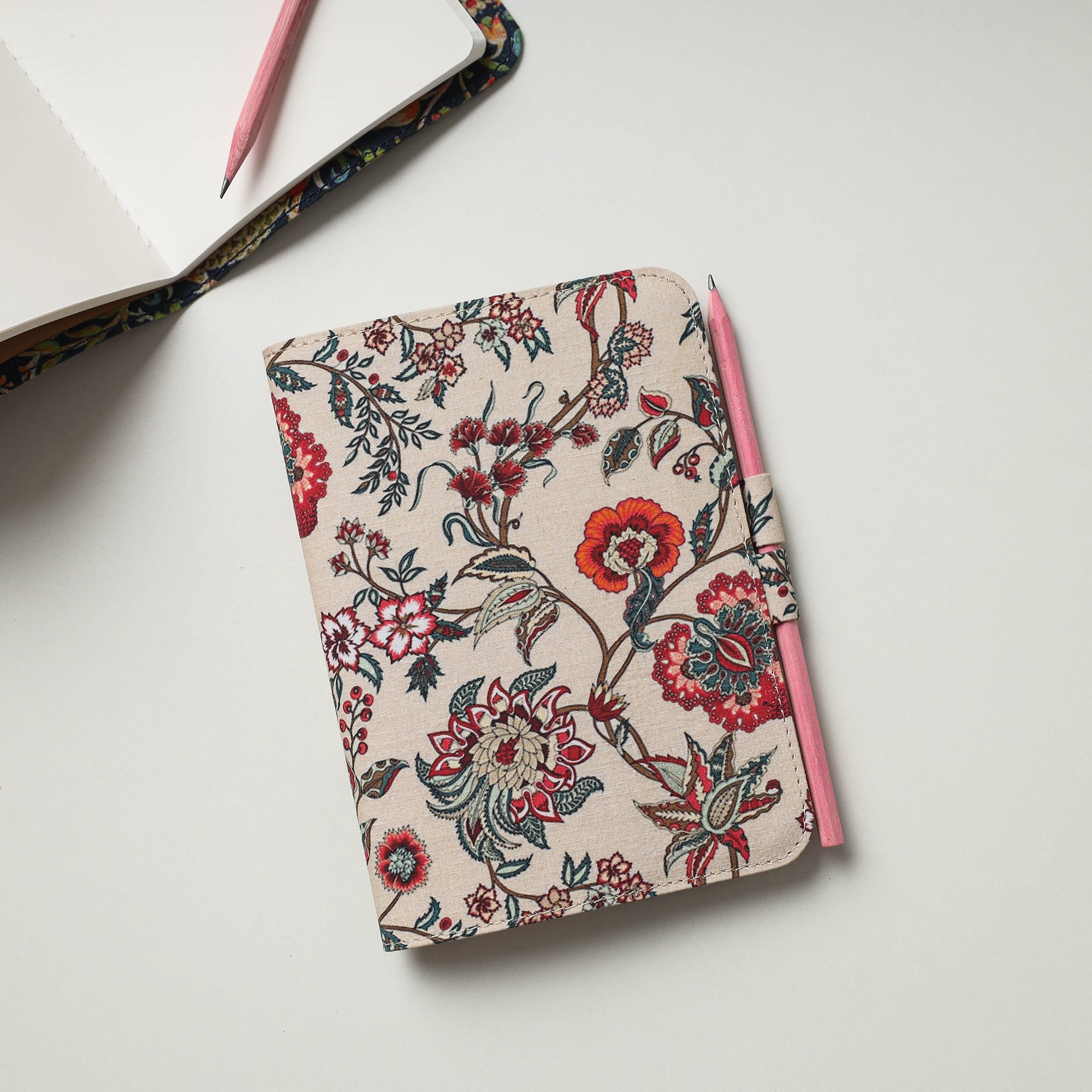 SUKRITI INPRINT Beige - Floral Printed Handmade Classic Notebook with Pencil (Large)