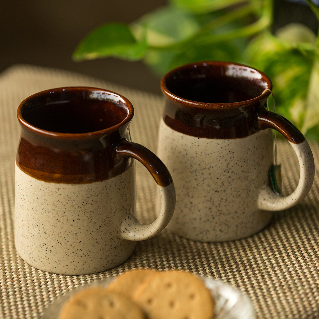 Tea coffee mugs – EXCLUSIVELANE Beige - 'Cocoa Rims' Studio Pottery Tea & Coffee Mugs In Ceramic (Set Of 2)