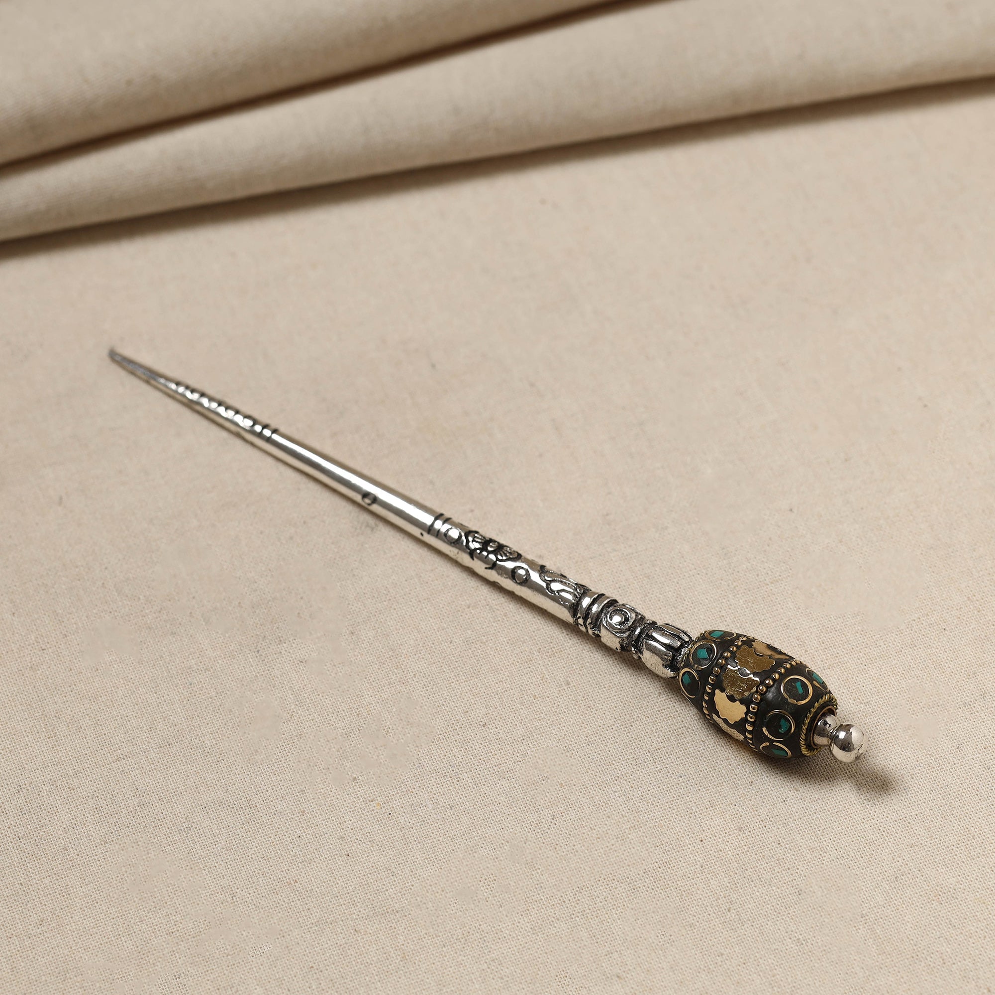 WHITE RIVER STORIES Antique Finish Oxidised German Silver Juda Stick - view 2