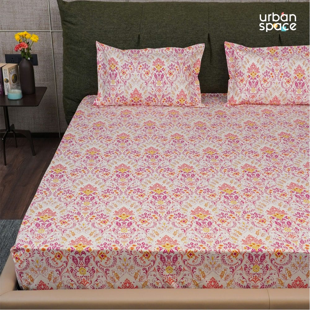 Urban Space -Home Furnishing Store Regal Collection - Breathable 200 TC 100% Pure Cotton Bedsheet with Pillow Cover, Mughal Garden-Peach - view 2