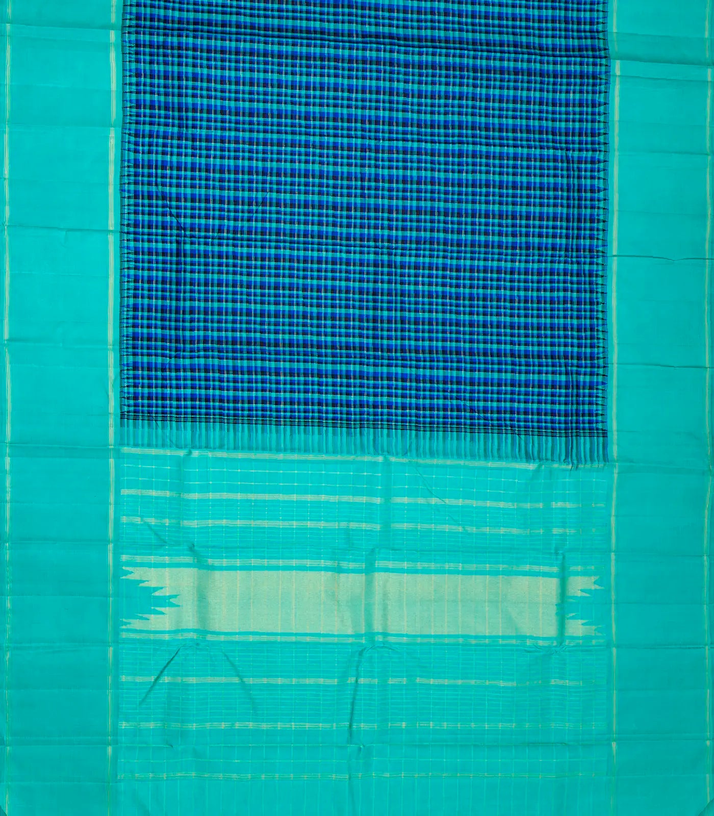 RmKV Blue Handloom Korvai Kanchipuram Silk Saree With Checks - view 2
