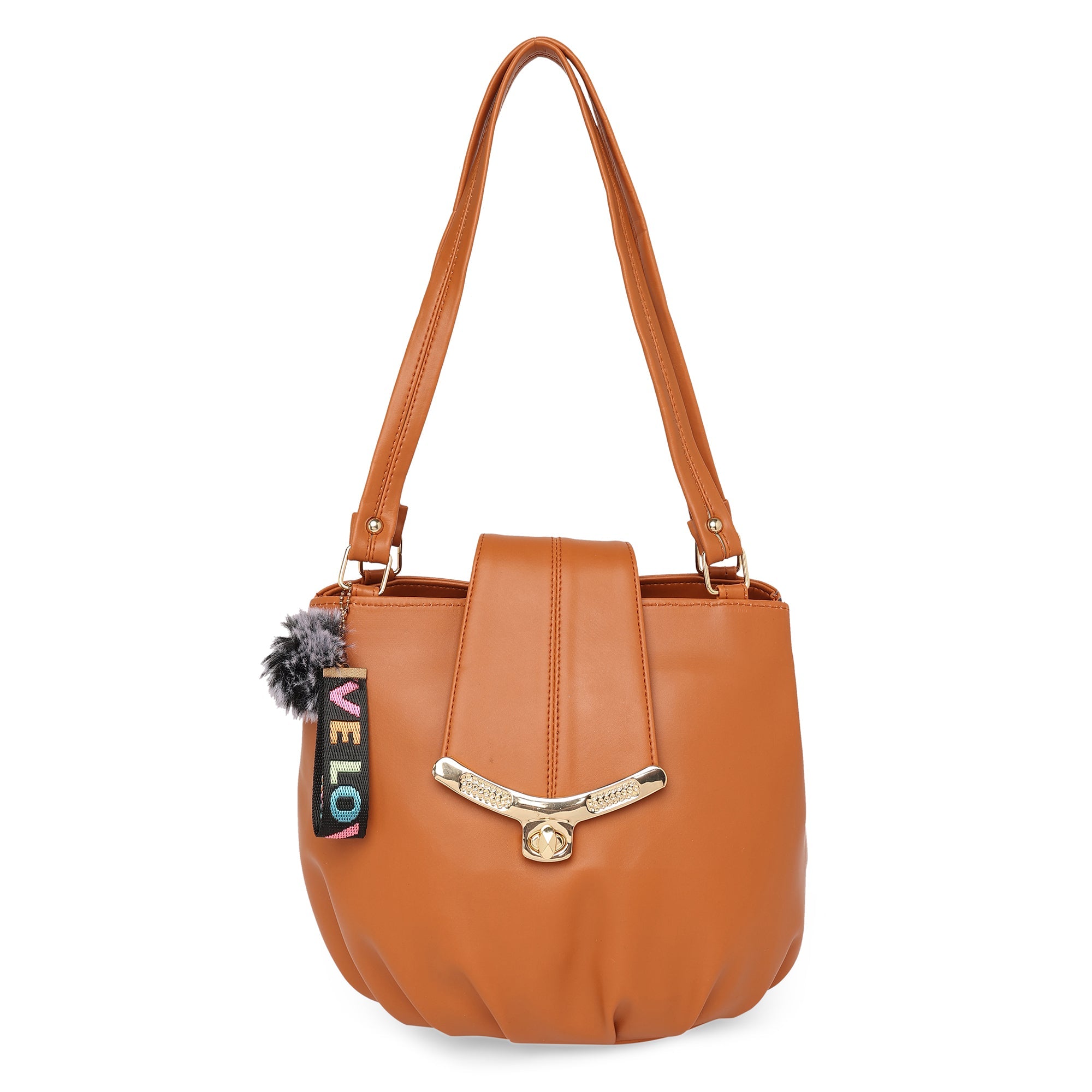 Peachmode Seller Brown Women Vegan Leather Handbag With Belt