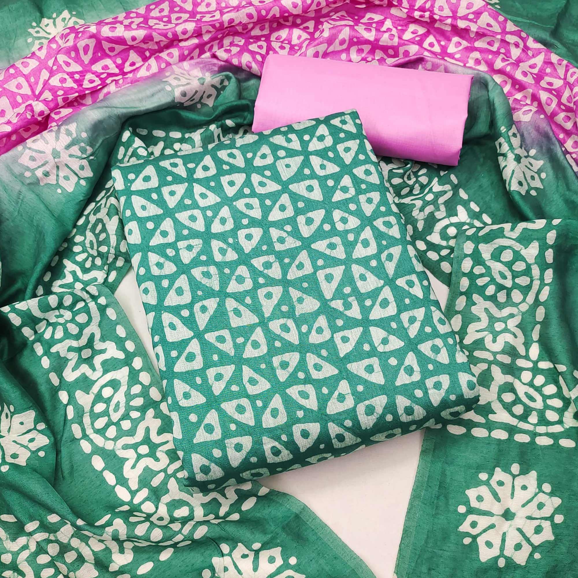 Green dresses – BlackTree green-geometric-printed-pure-cotton-dress-material