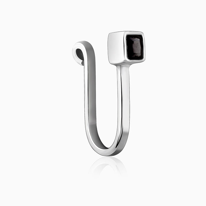 GIVA Jewellery Oxidised Silver Black Square Nose Pin (Clip On) - view 4