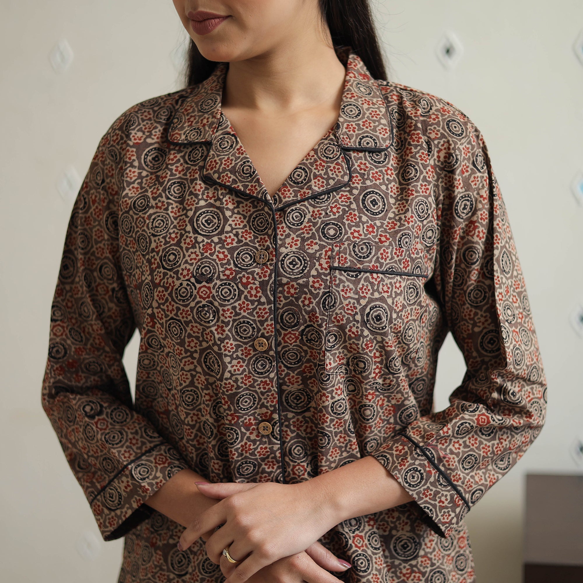 ITOKRI CASUALS Brown - Block Printed Cotton Ajrakh Night Suit Set 16 - view 4