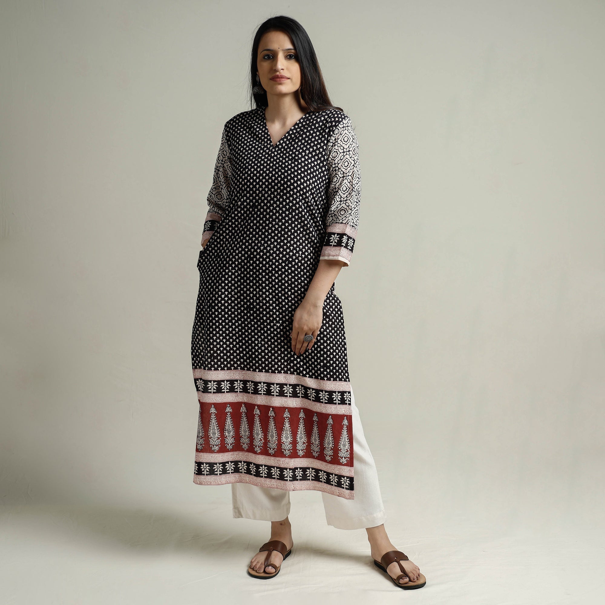 ITOKRI CASUALS Black - Block Print Cotton Straight Bagh Kurta - view 2