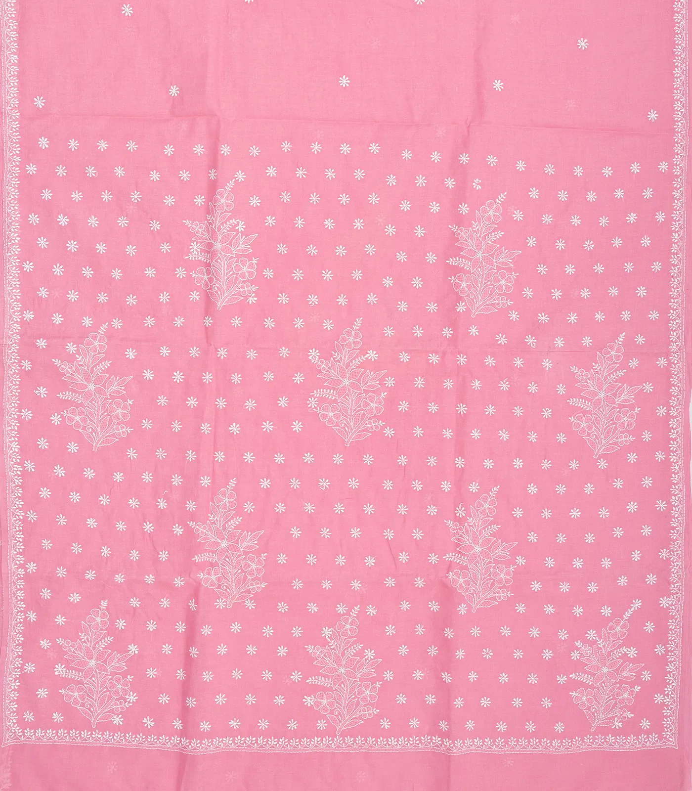 RmKV Bubble gum Pink Chikankari Embroidered Cotton Saree With Floral Motifs - view 2