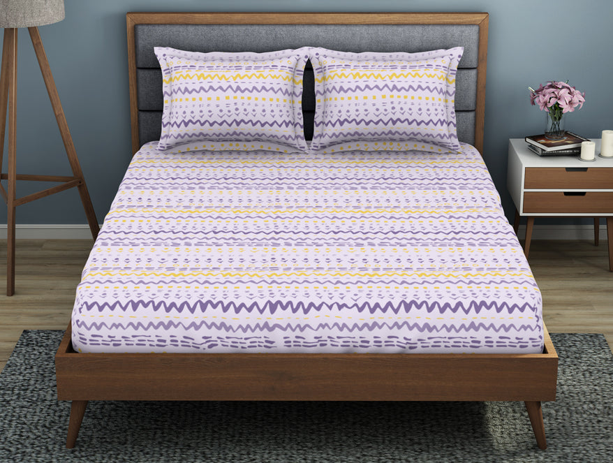 Spaces India Geometric Lavender Fog - Light Violet Polycotton King Size Bedsheet - Wonder Full By Welspun