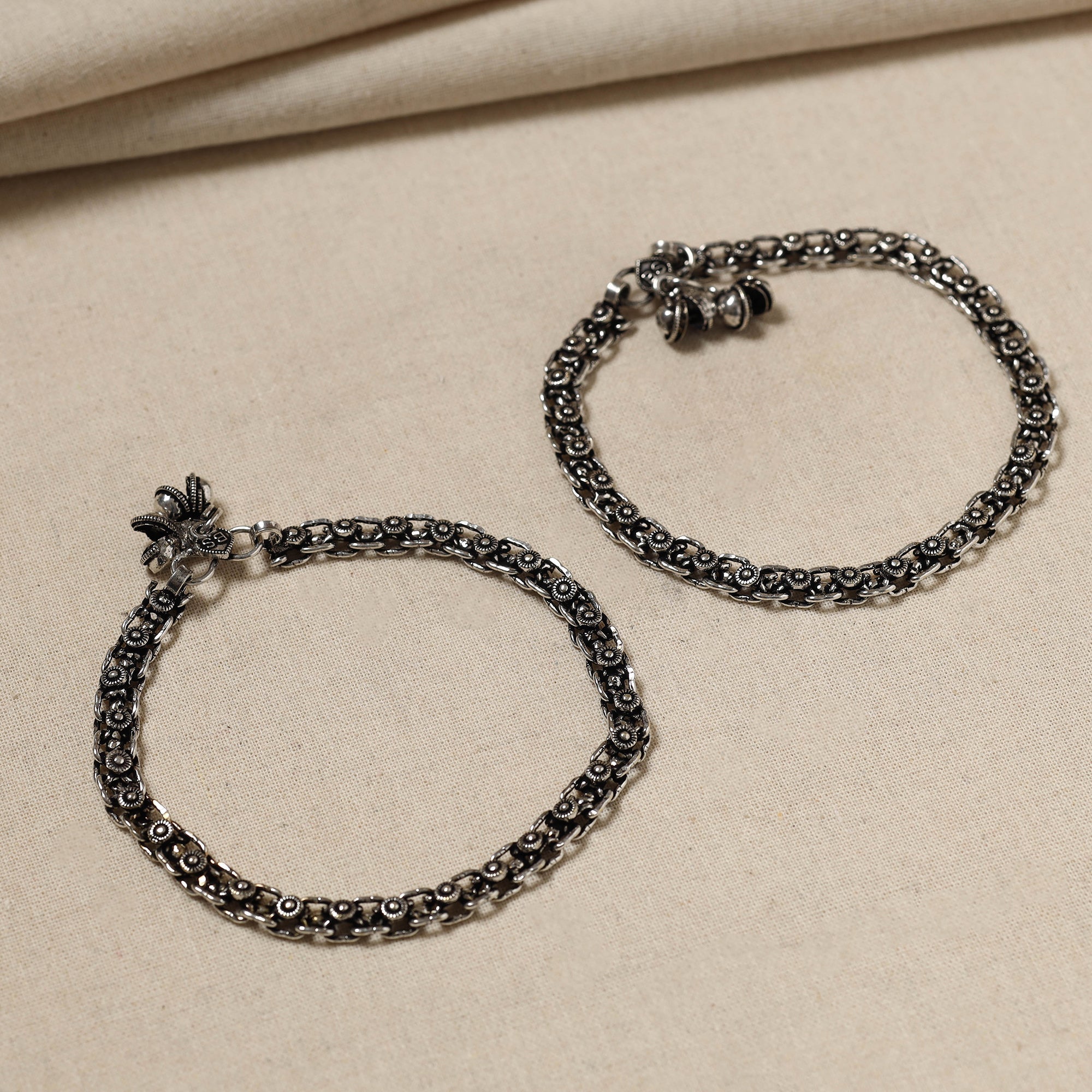 WHITE RIVER STORIES Antique Finish Oxidised German Silver Payal (pair)