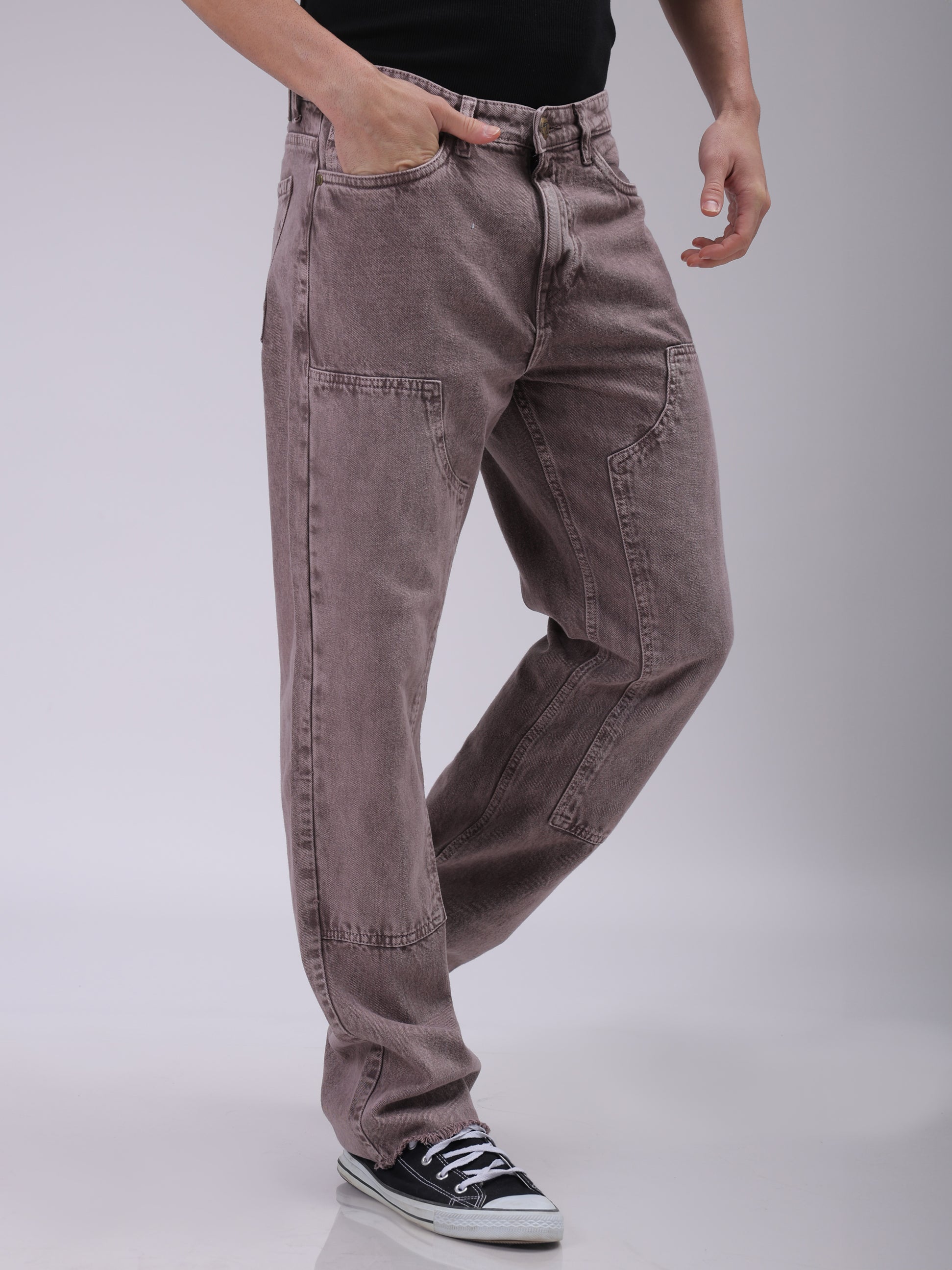 The Indian Garage Co Men's Purple Relaxed Straight Fit Solid Carpenter Jeans - view 4