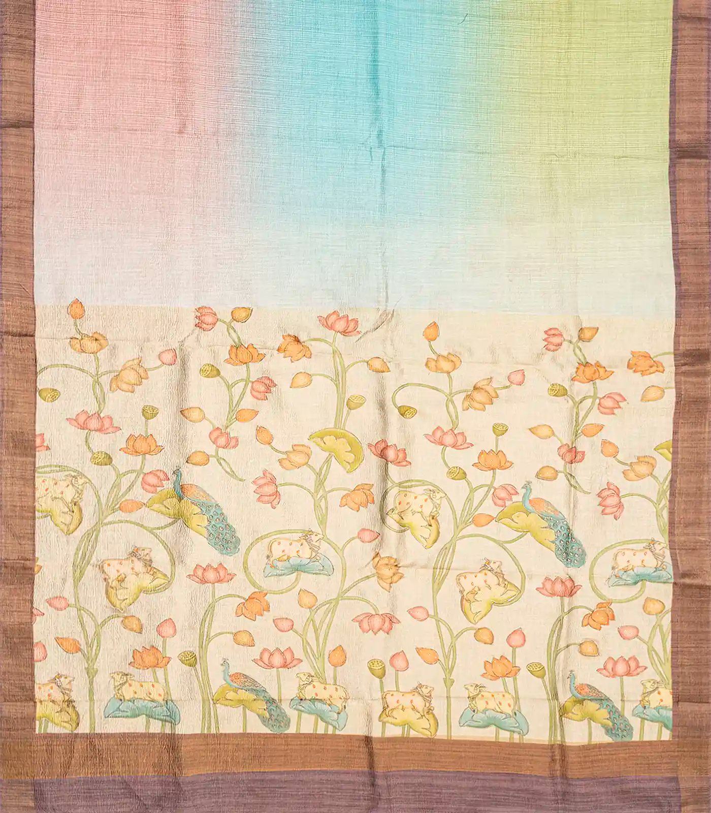 RmKV Multi Colour Woven Crushed Blended Saree With Printed Pichwai Cow Motifs-Multi colour - view 2
