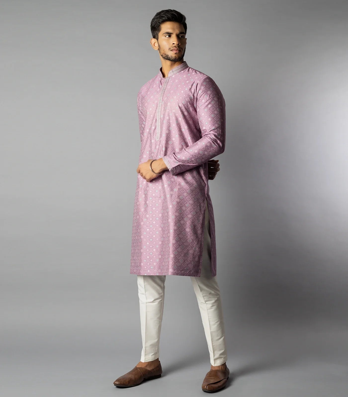 RmKV Mauve Orchid Kurta With White Straight Fit Pants-Mauve