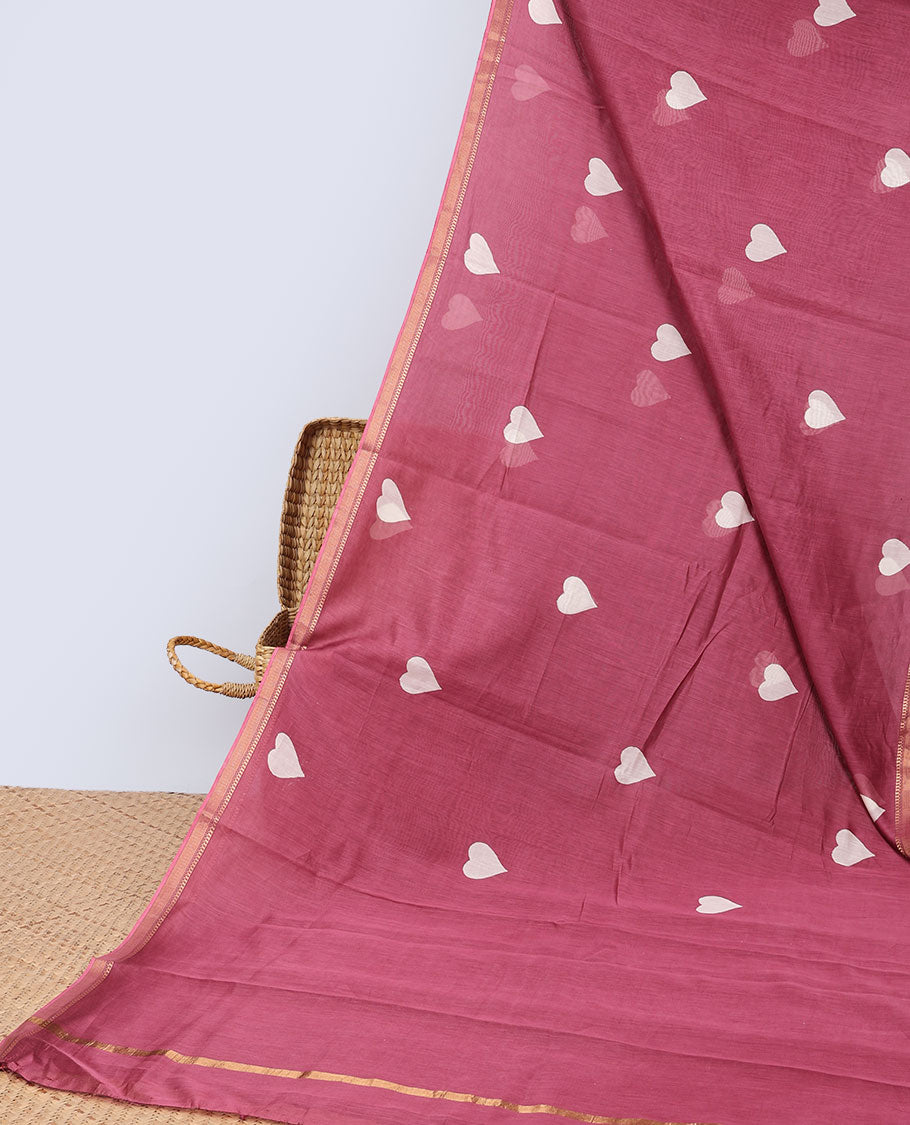 Pothys Redheart motifs chanderi cotton saree with self zari border & striped zari pallu