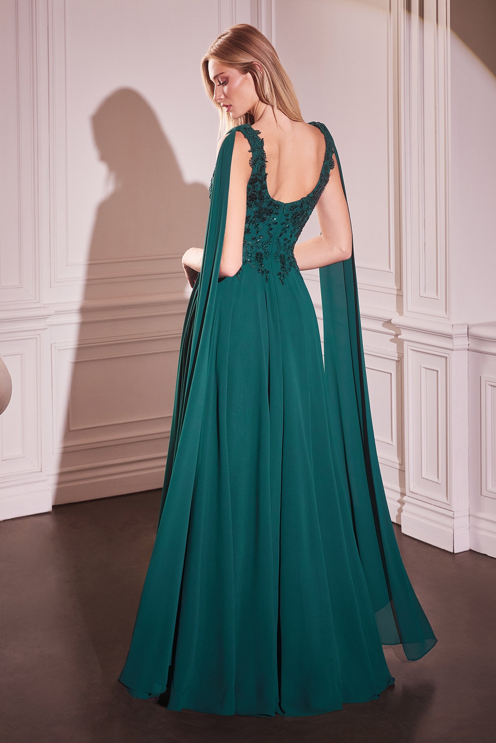 Cinderella Divine Chiffon Cape Sleeve A-line Gown by Ladivine CDS509 - view 2