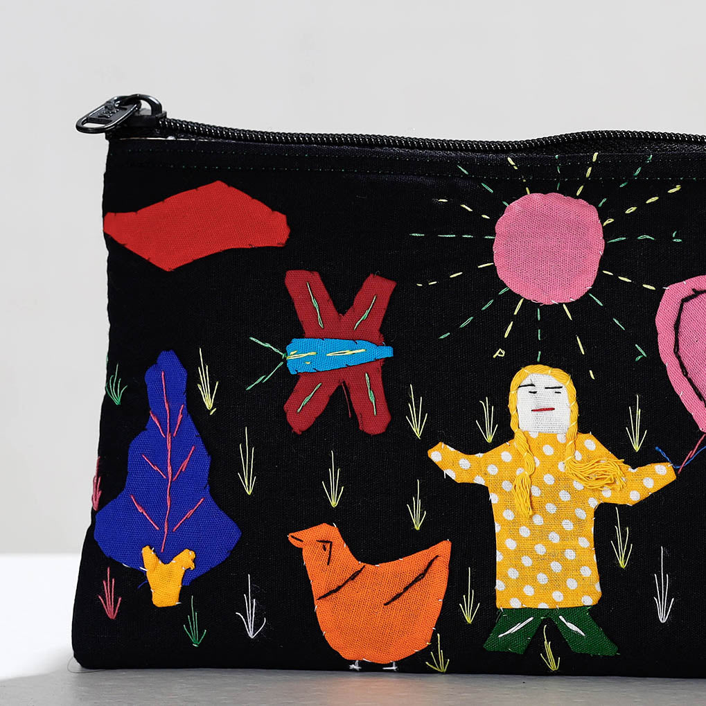 ASHOKA ASSEMBLE - CELEBRATING CRAFTS OF ODISHA Black - Pipli Applique Work Cotton Cosmetic Pouch - view 2