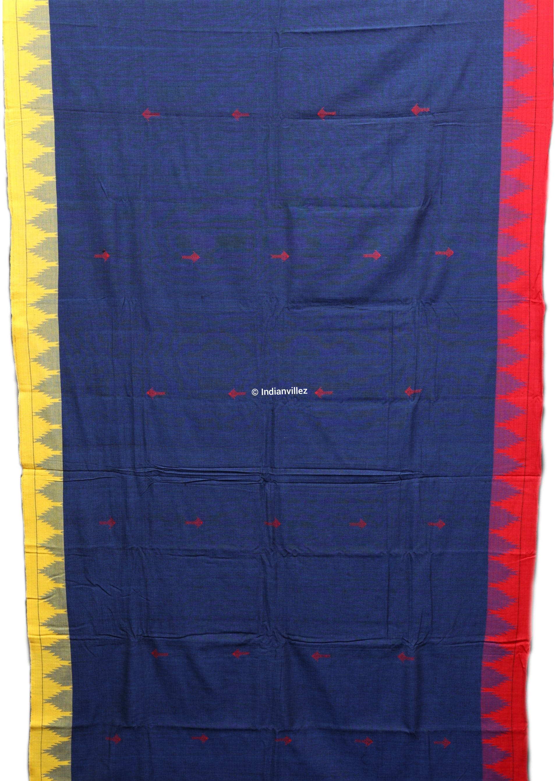 IndianVillèz Odisha Handloom Natural Dye Kotpad Saree (Navy Blue With Yellow & Red Borders) - view 4