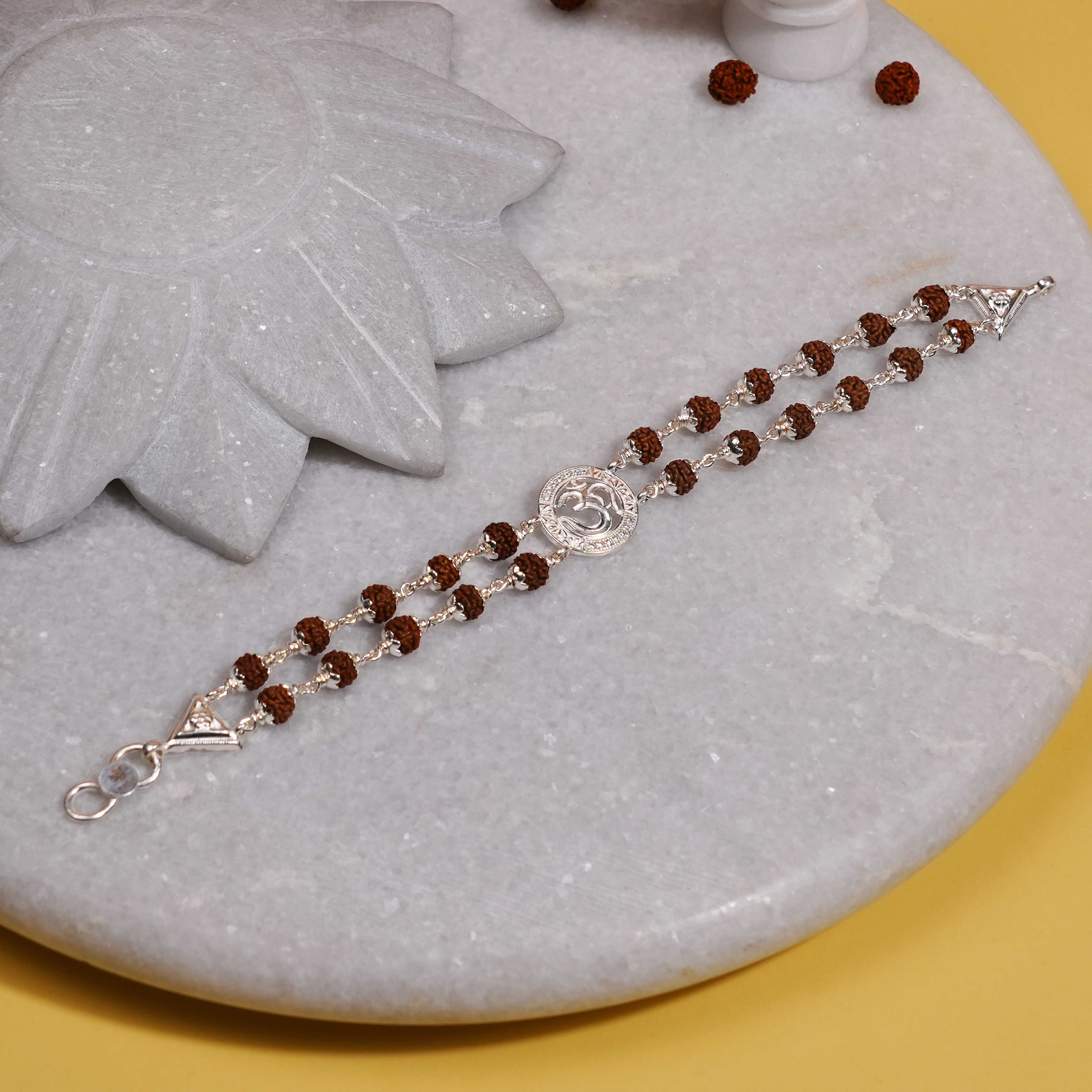 Prinjal Jewellers Rudraksha Silver Om Middle Double Line Bracelet - view 2