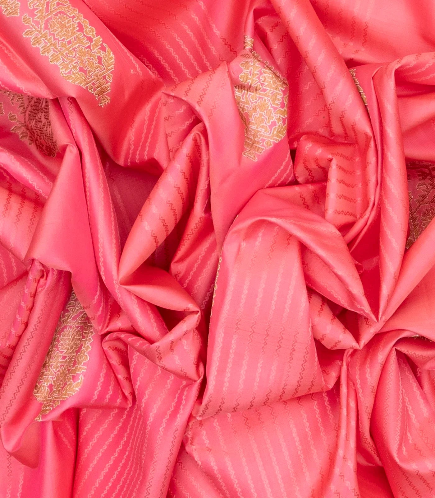 RmKV Bubblegum Pink Handloom Kanchipuram Silk Saree With Stripes And Buttas - view 3