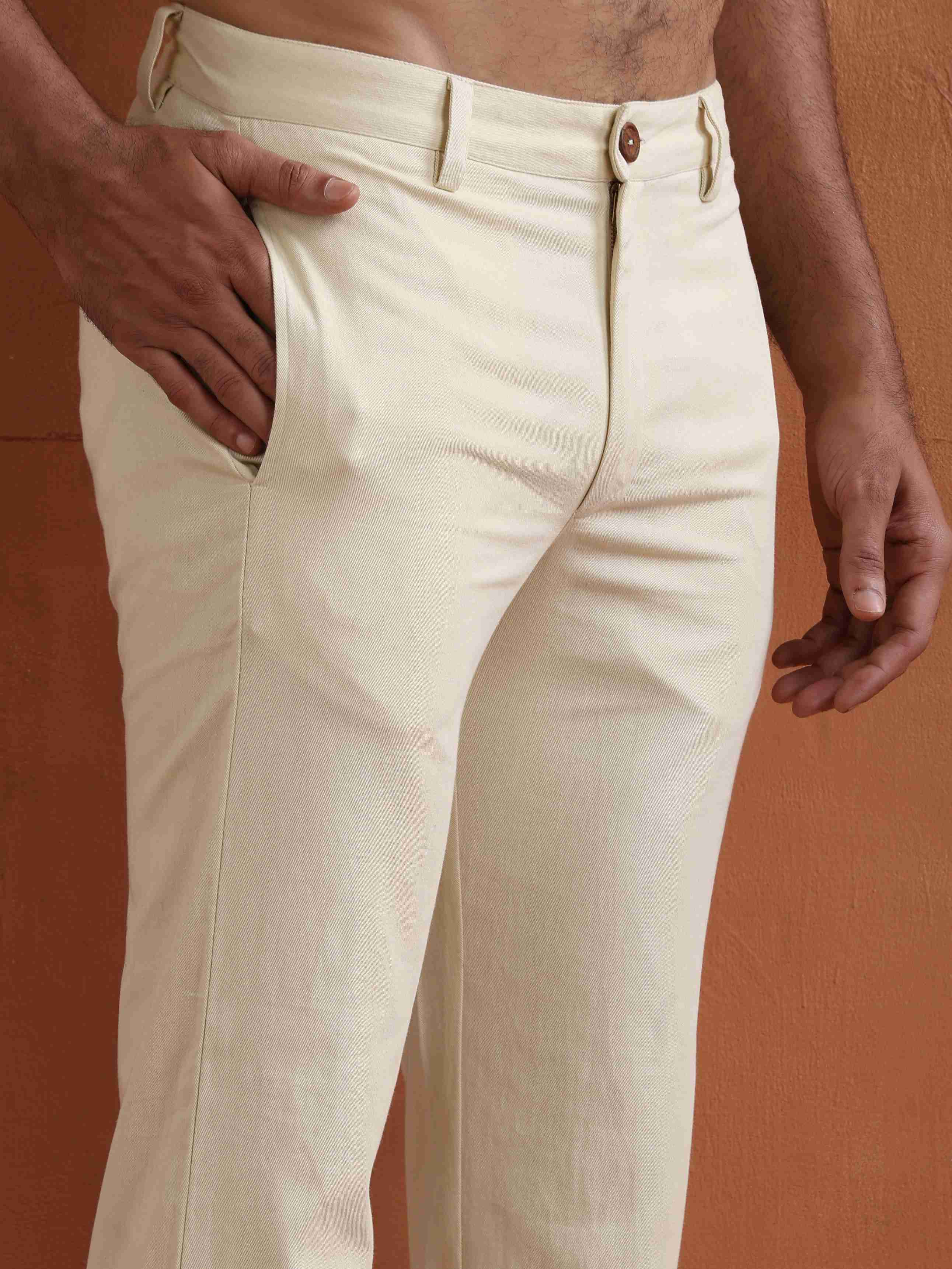 trueBrowns Men's Off White Cotton Twill Pants - view 3