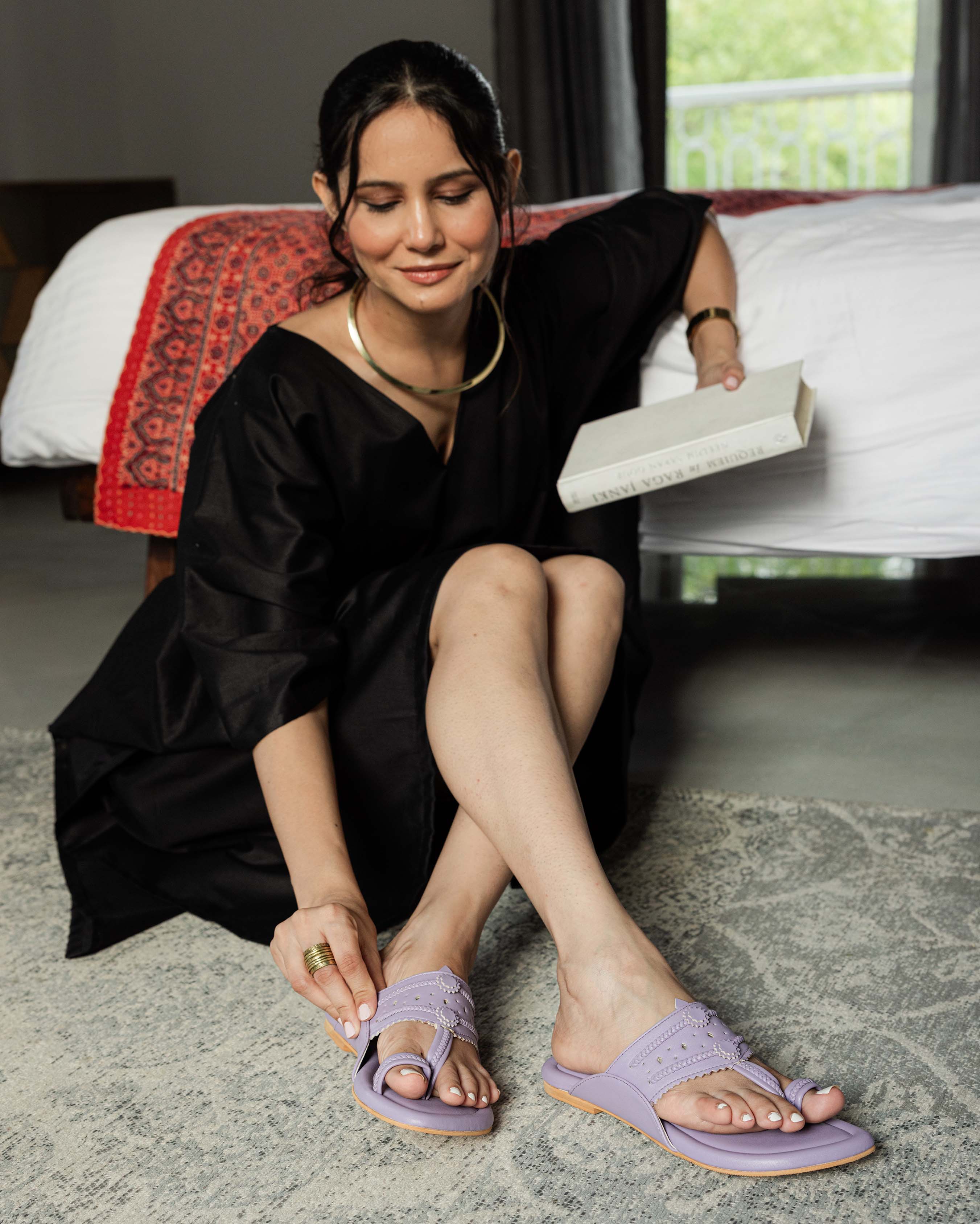 Jaysole Chatelle Lavender Solid Kolha Flats - view 7