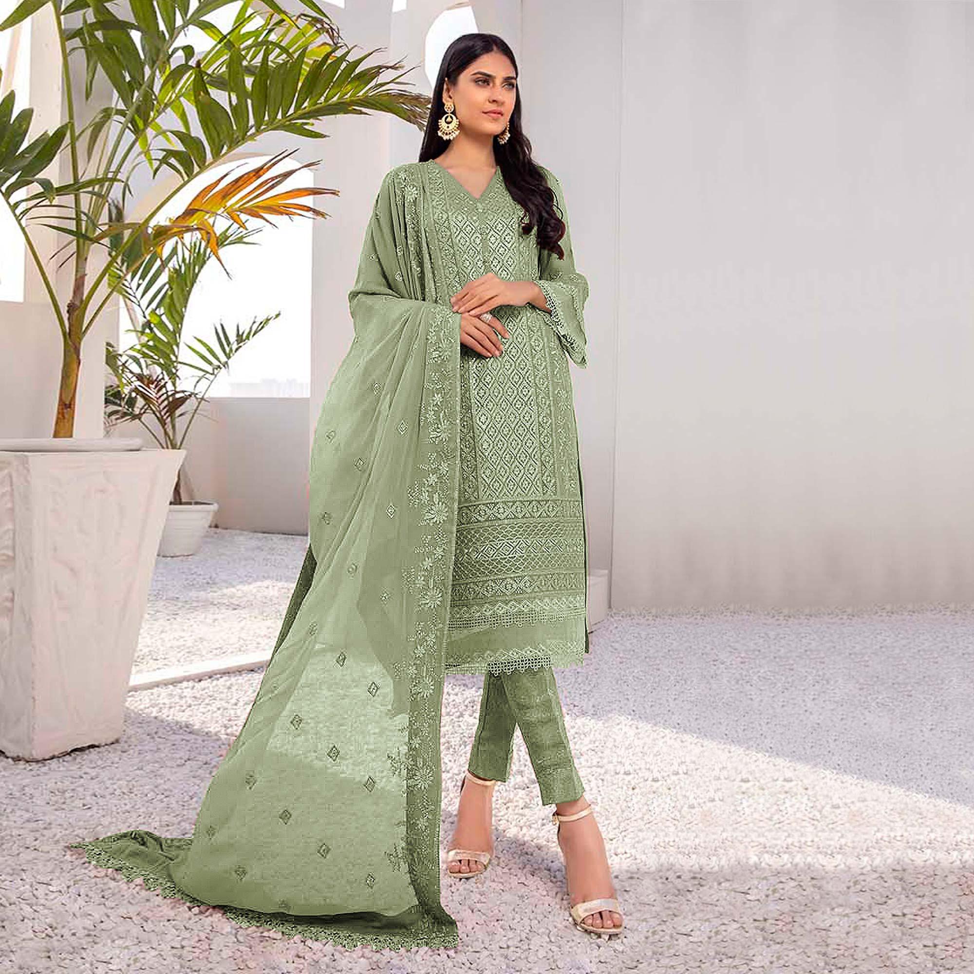 BlackTree green-embroidered-georgette-pakistani-suit-145083 - view 2