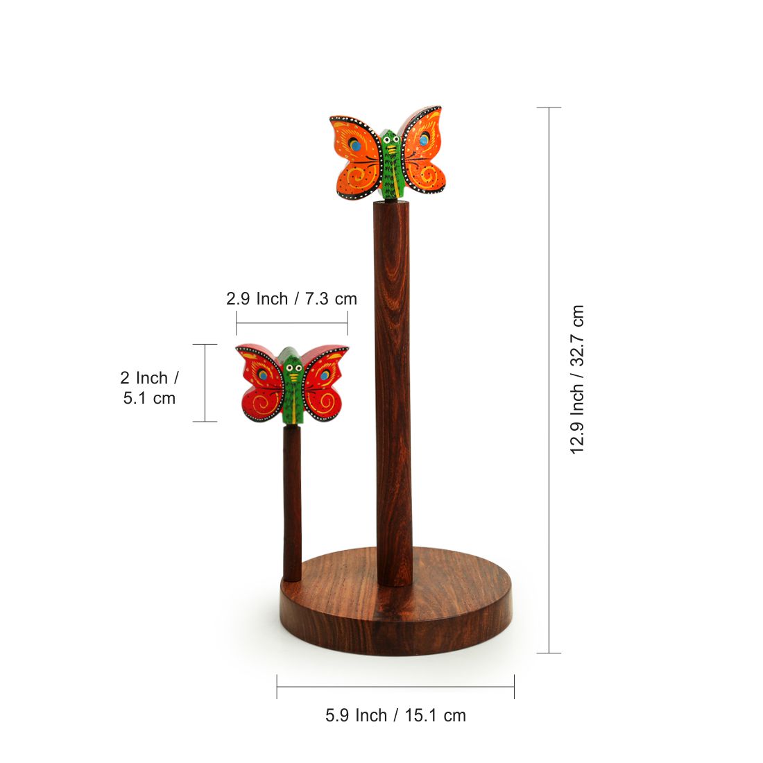 EXCLUSIVELANE Brown - 'Vibrant Flutter' Handcrafted Kitchen Tissue Roll Holder In Sheesham Wood - view 6