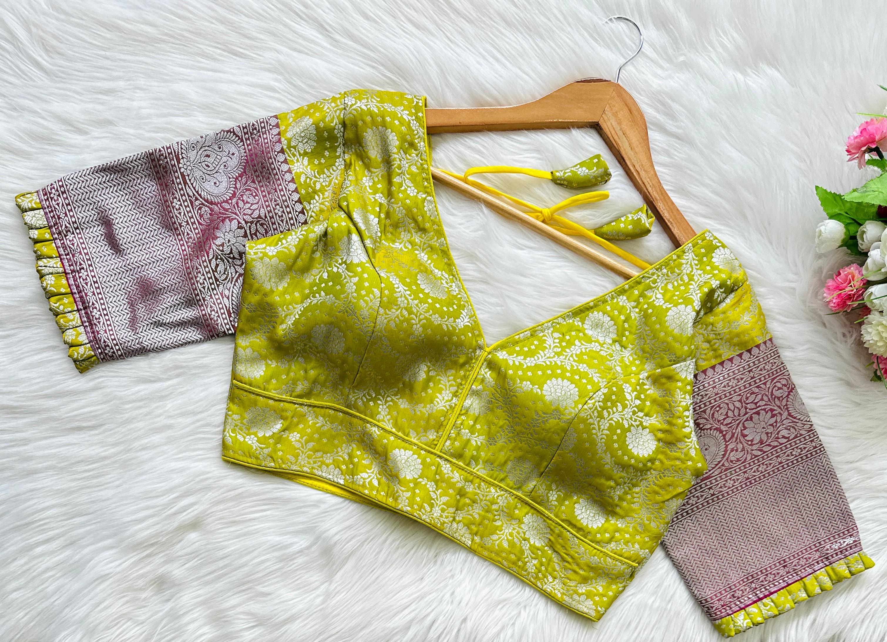 ClothsVilla Parrot Green Pure Banarasi Blouse with Stunning Weaving – Perfect Fit for Any Occasion