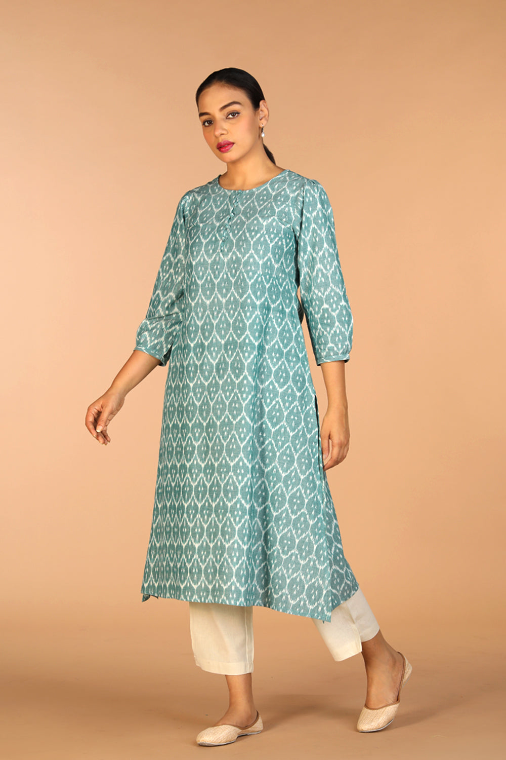 Kalanjali Ethnics Cotton Ikat Kurti – Women's, OCEAN BLUE
