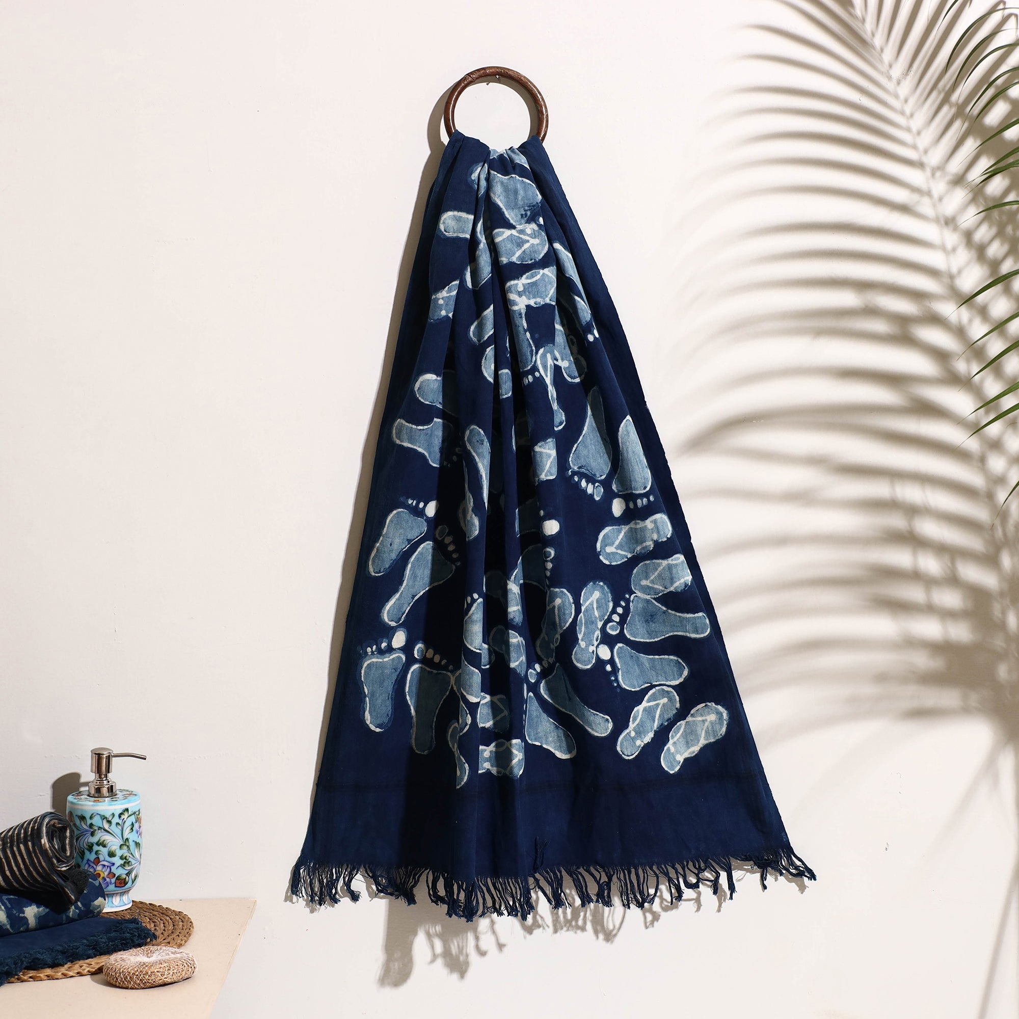 BINDAAS UNLIMITED Blue - Bindaas Block Printed Handloom Cotton Towel