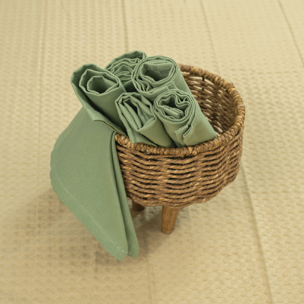 Urban Space -Home Furnishing Store 100% Cotton Multipurpose Kitchen Napkins, Dining Table Napkins, Machine Washable & Reusable - Set of 6 - Green Sage
