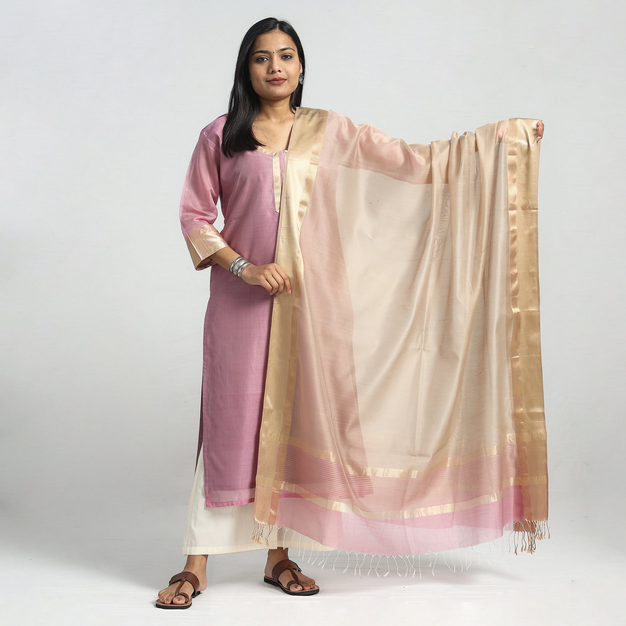 ITOKRI CASUALS Purple -Traditional Maheshwari Handloom Silk Cotton Kurta with Dupatta Set
