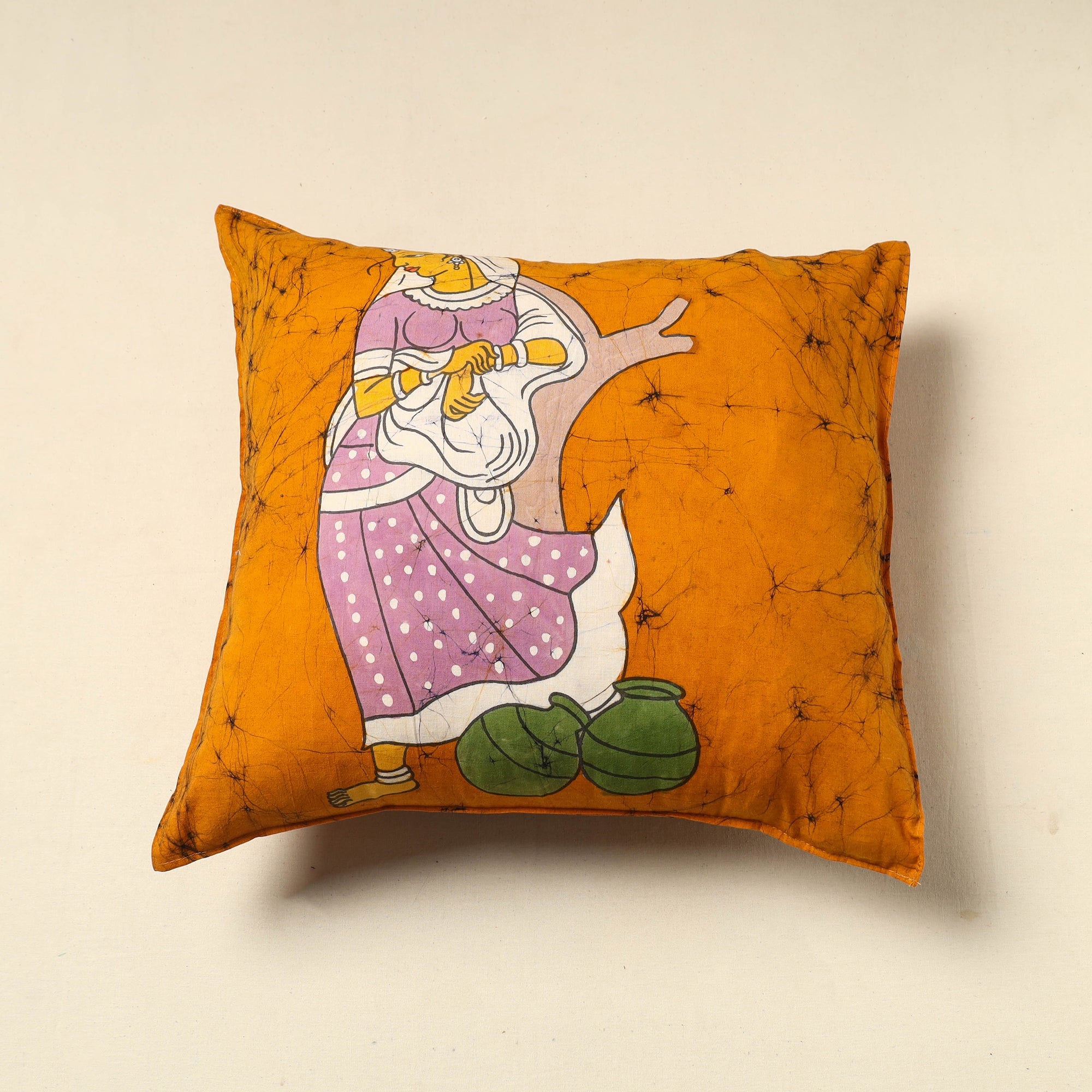 KACHCHH JI CHHAAP Orange - Pure Cotton Hand Batik Cushion Cover (18 x 18 in) 46
