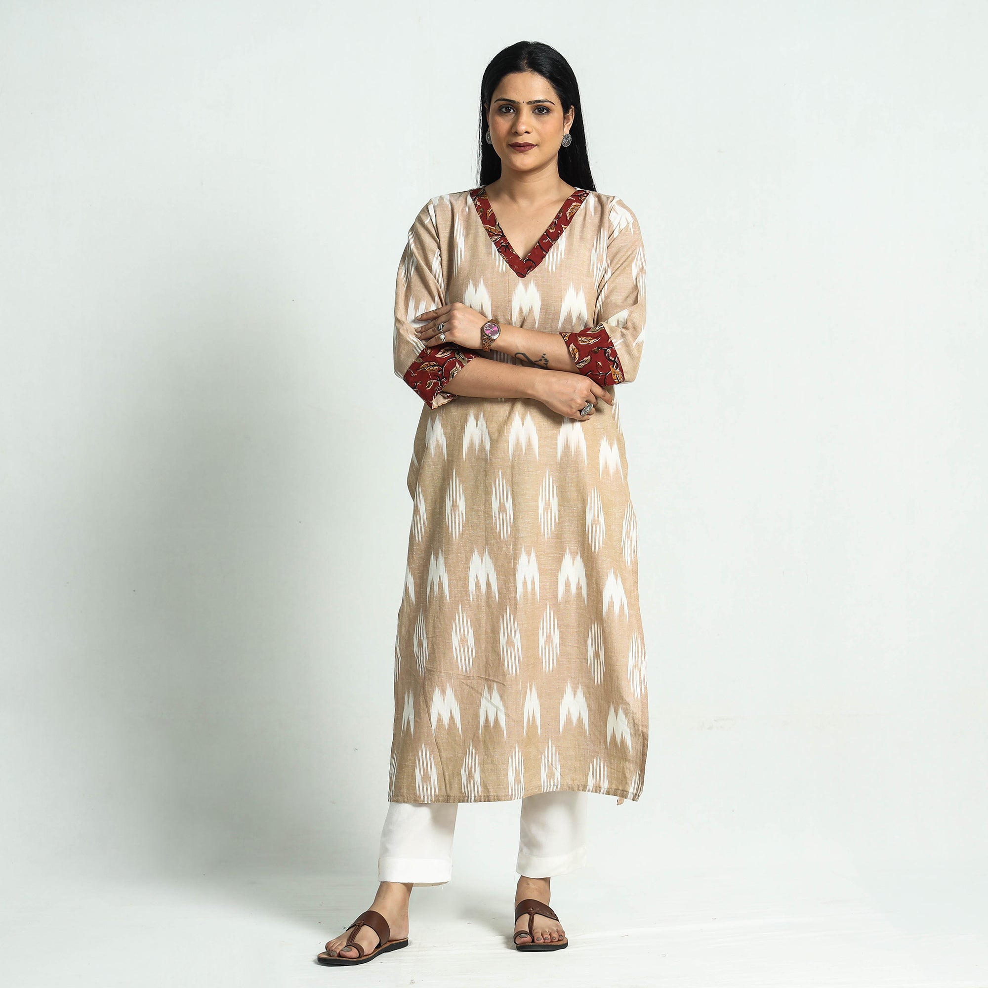 ITOKRI CASUALS Beige - Pochampally Ikat Weave Cotton Straight Kurta - view 2