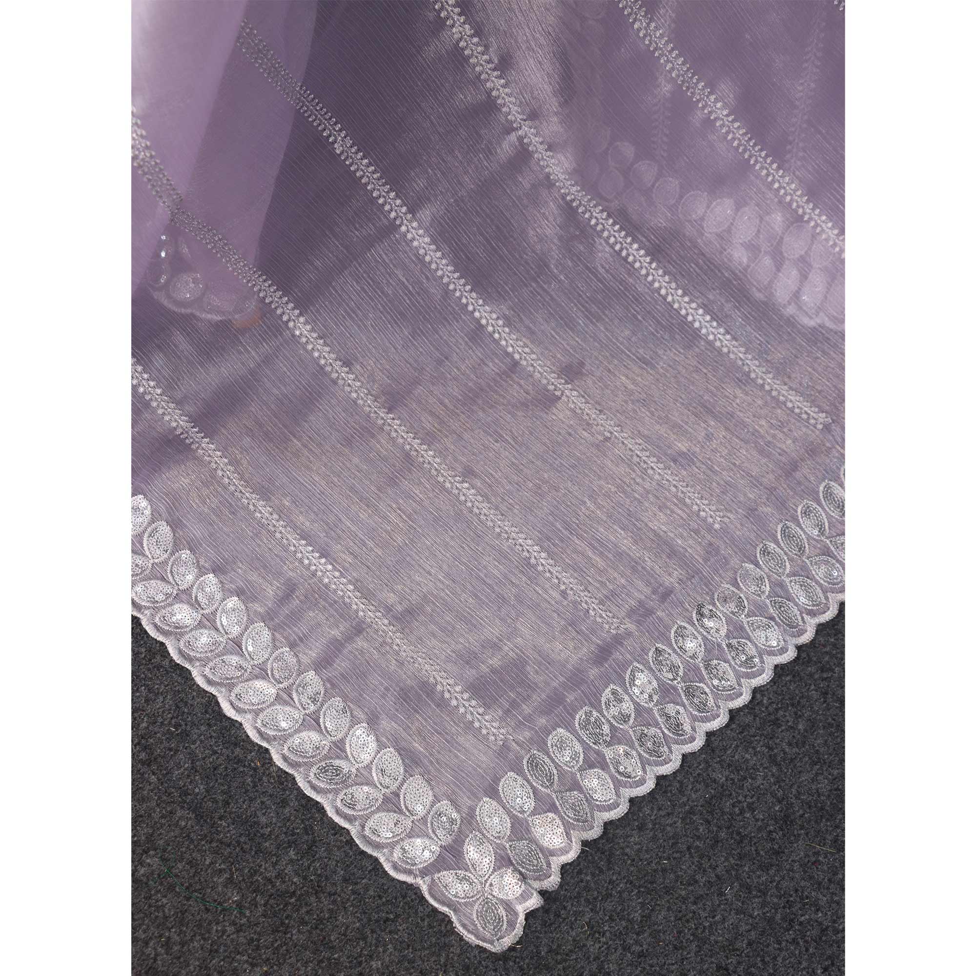 Peachmode Lavender Sequins Embroidered Chiffon Silk Saree - view 6