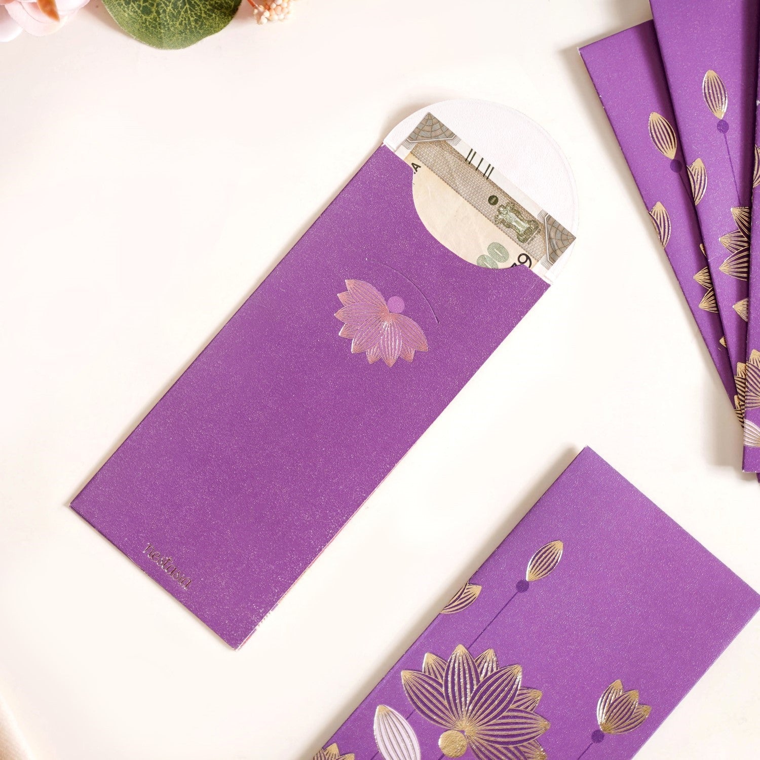 Nestasia Gold Lotus Shagun Envelope Set Of 12 Purple - view 2
