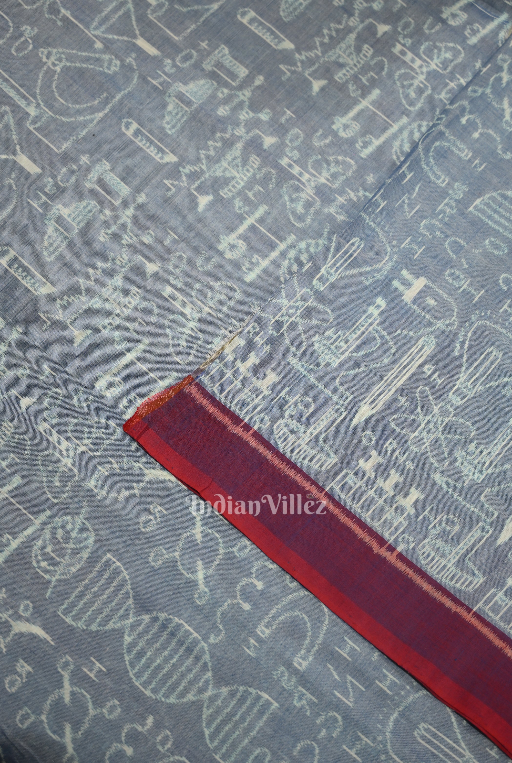 IndianVillèz Light Blue Sceince Theme Sambalpuri Odisha Ikat Cotton Fabric - view 2