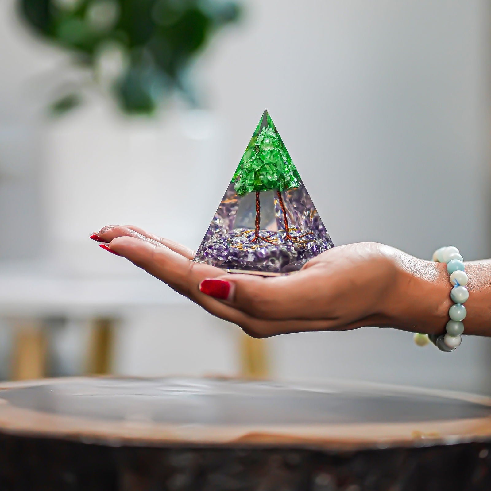 Gemsmantra Amethyst With Tree Nubian Pyramid